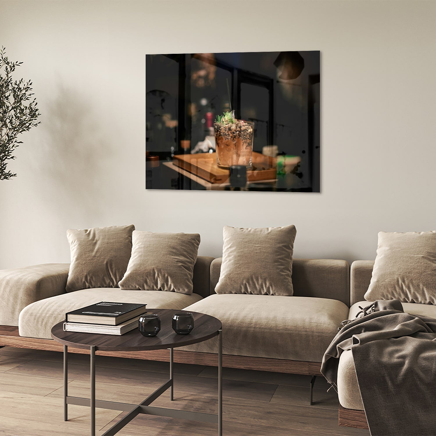 Stilvolles Glasbild mit einem Cocktail