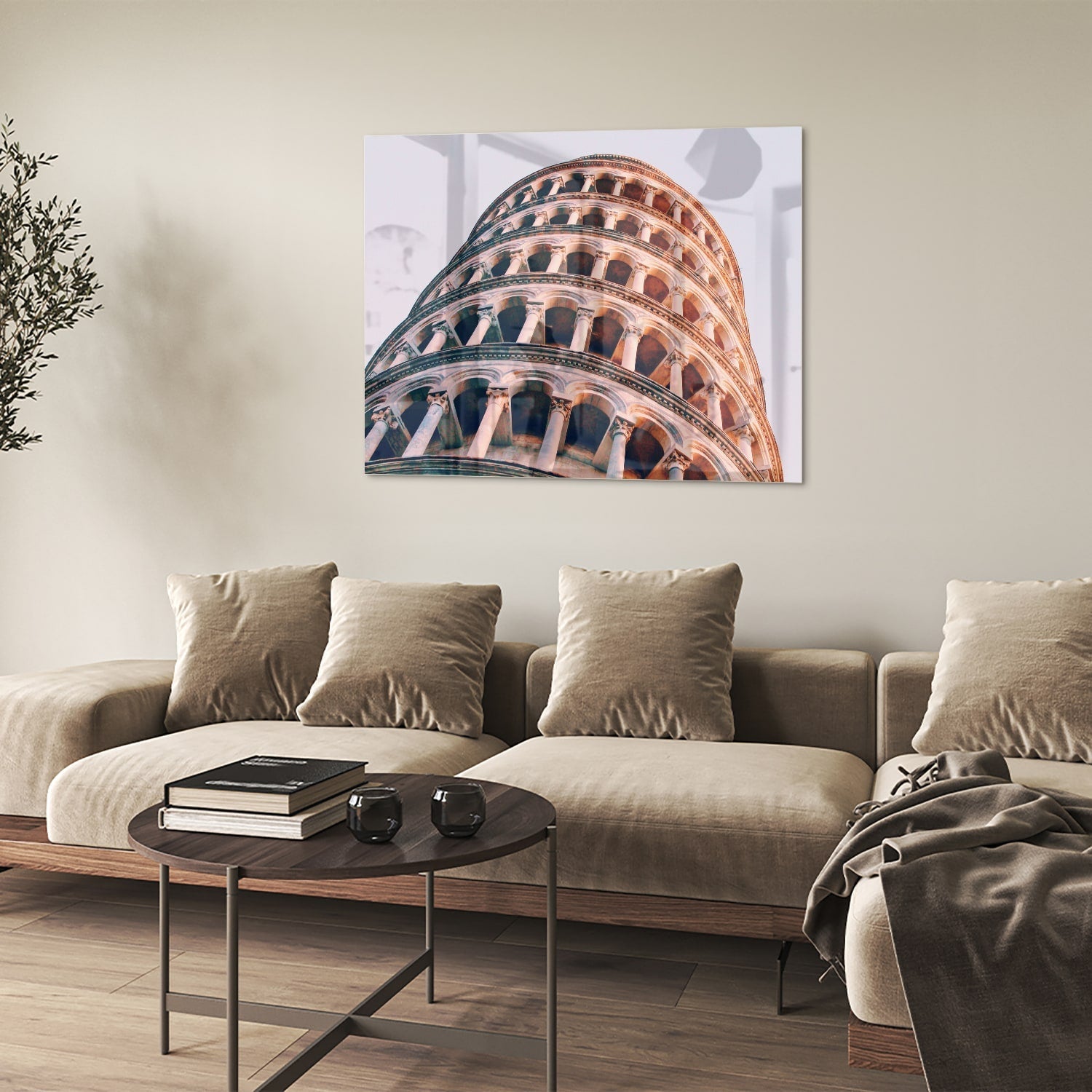 Glasbild mit dem Schiefen Turm von Pisa