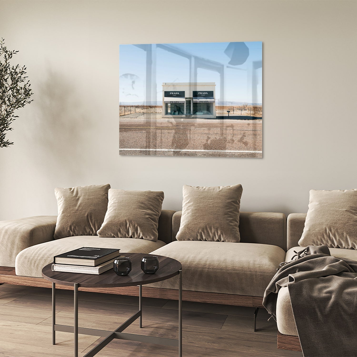 Modernes Glasbild mit einer Wüstenlandschaft