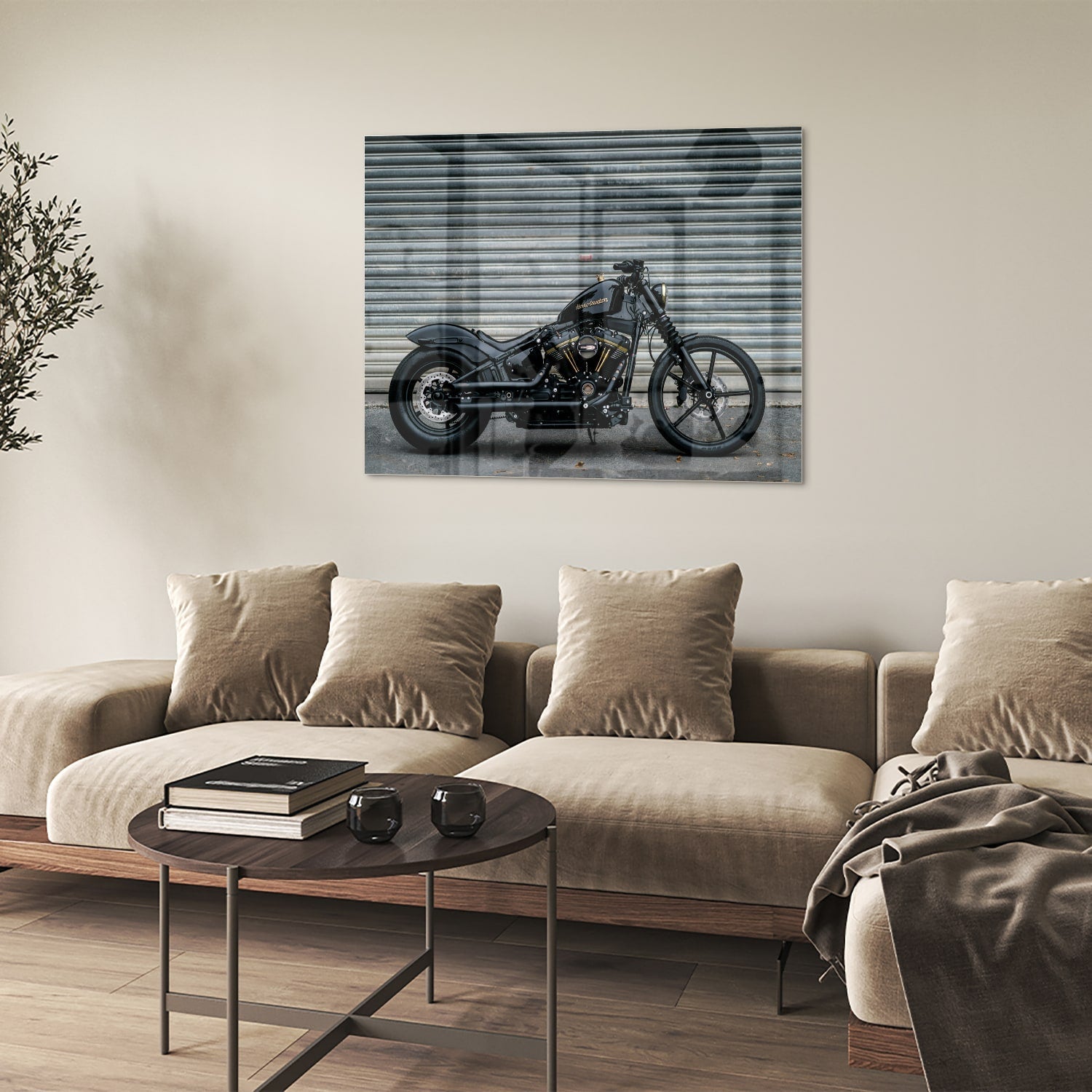 Stilvolles Glasbild mit einem Motorrad