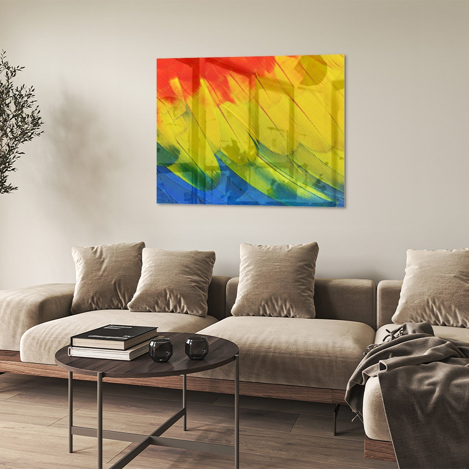 Farbenfrohes Glasbild mit abstrakten Wellen
