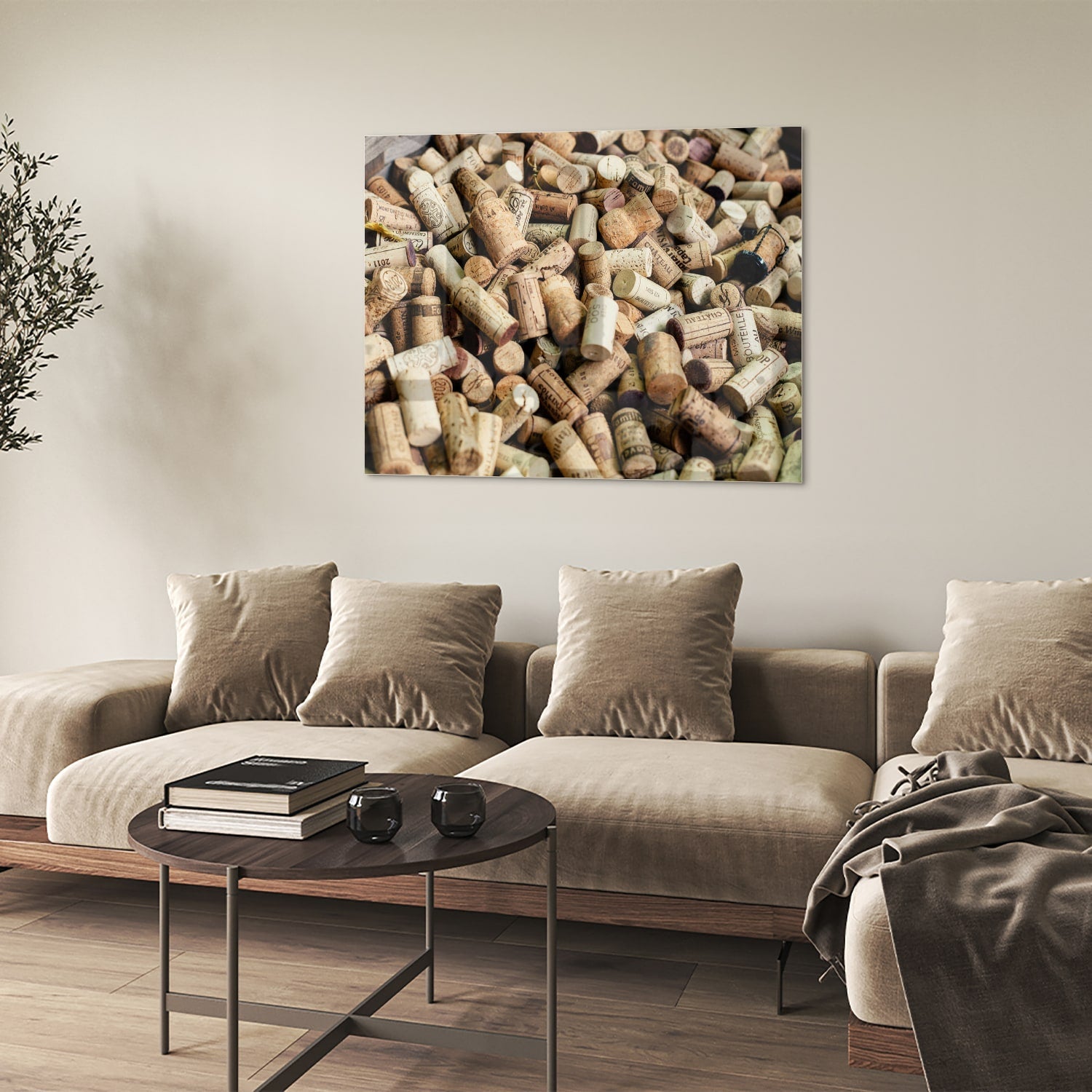 Kreatives Glasbild mit Korkenstapel