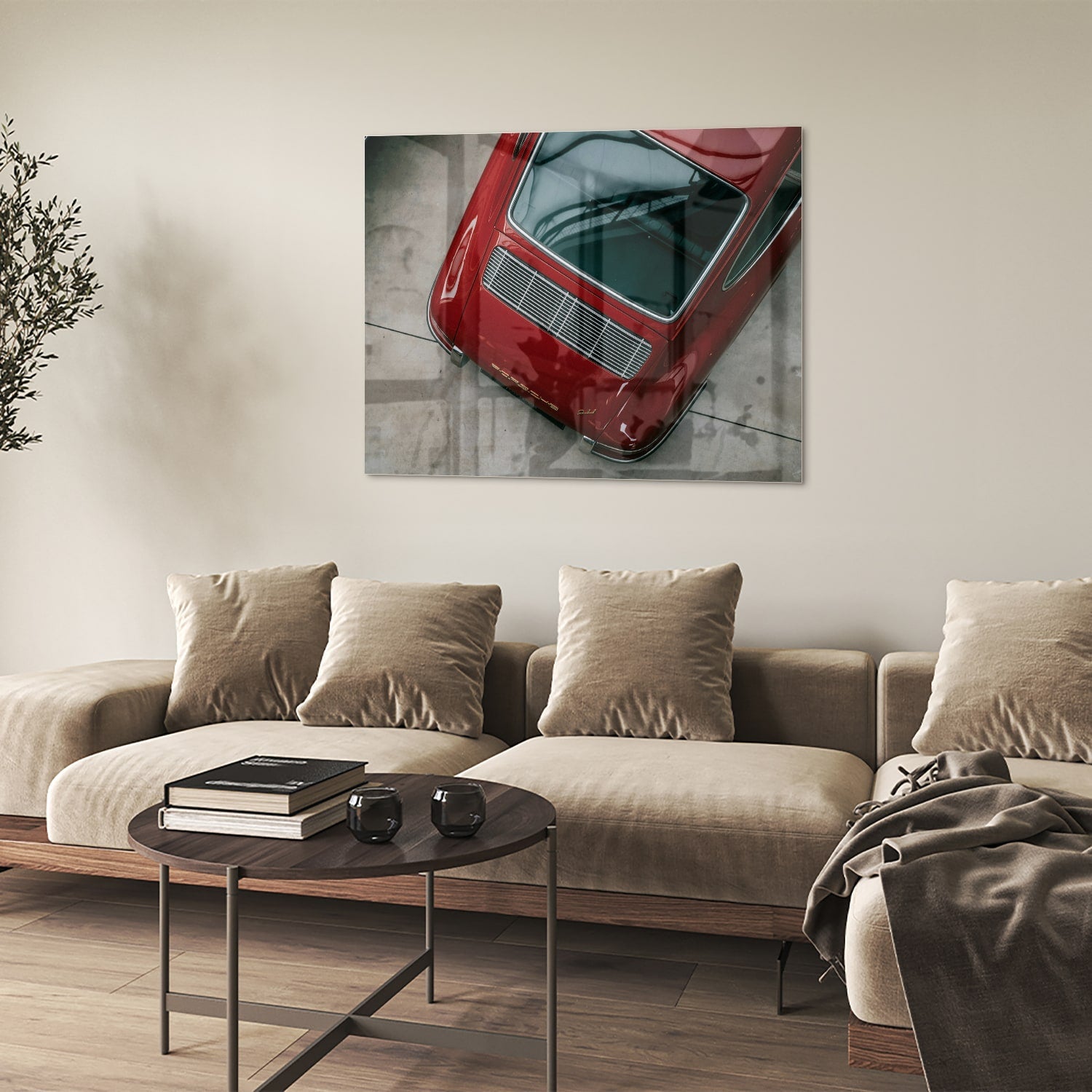 Stilvolles Glasbild mit einem roten Auto