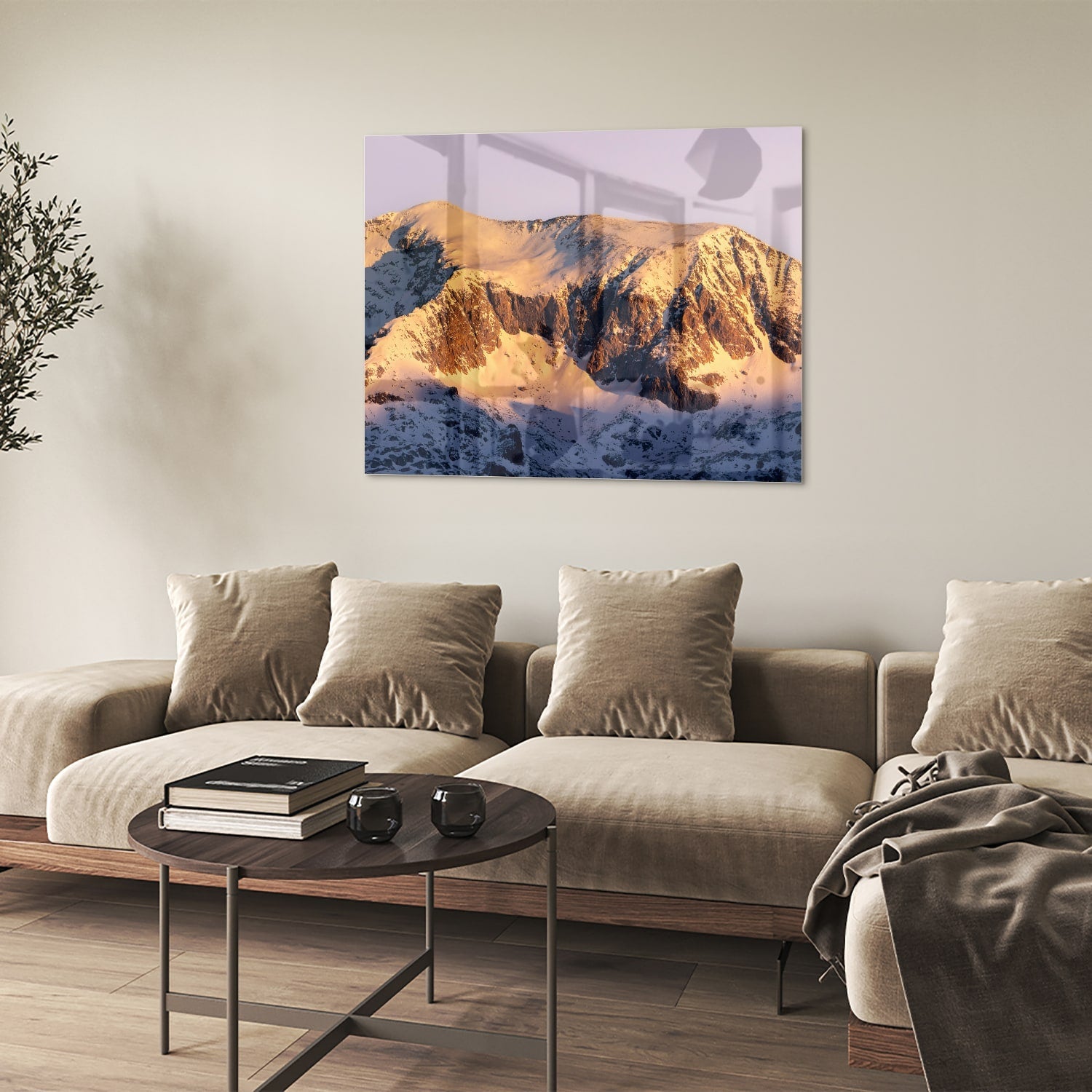 Atemberaubendes Glasbild mit Berglandschaft