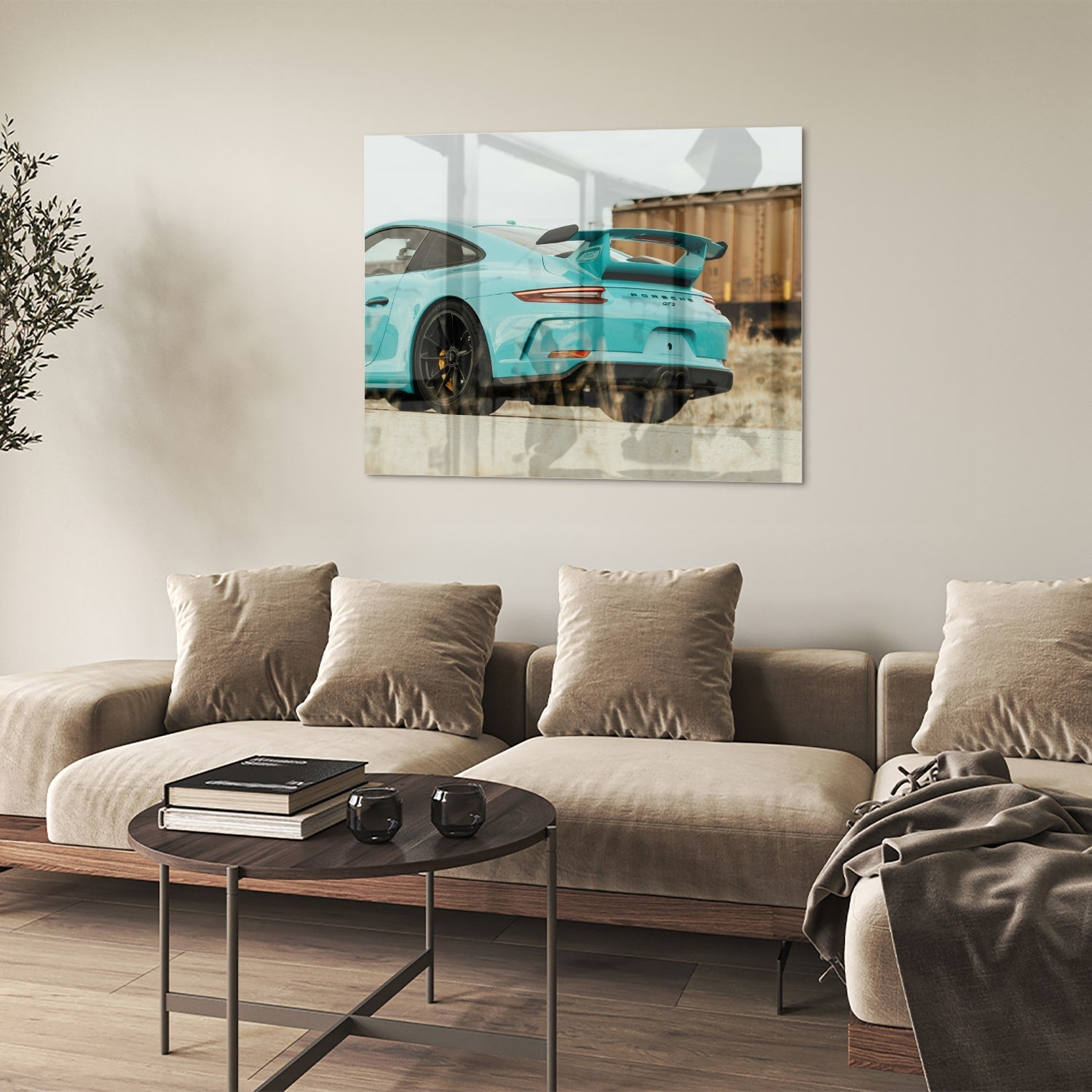 Stilvolles Glasbild mit einem Sportwagen
