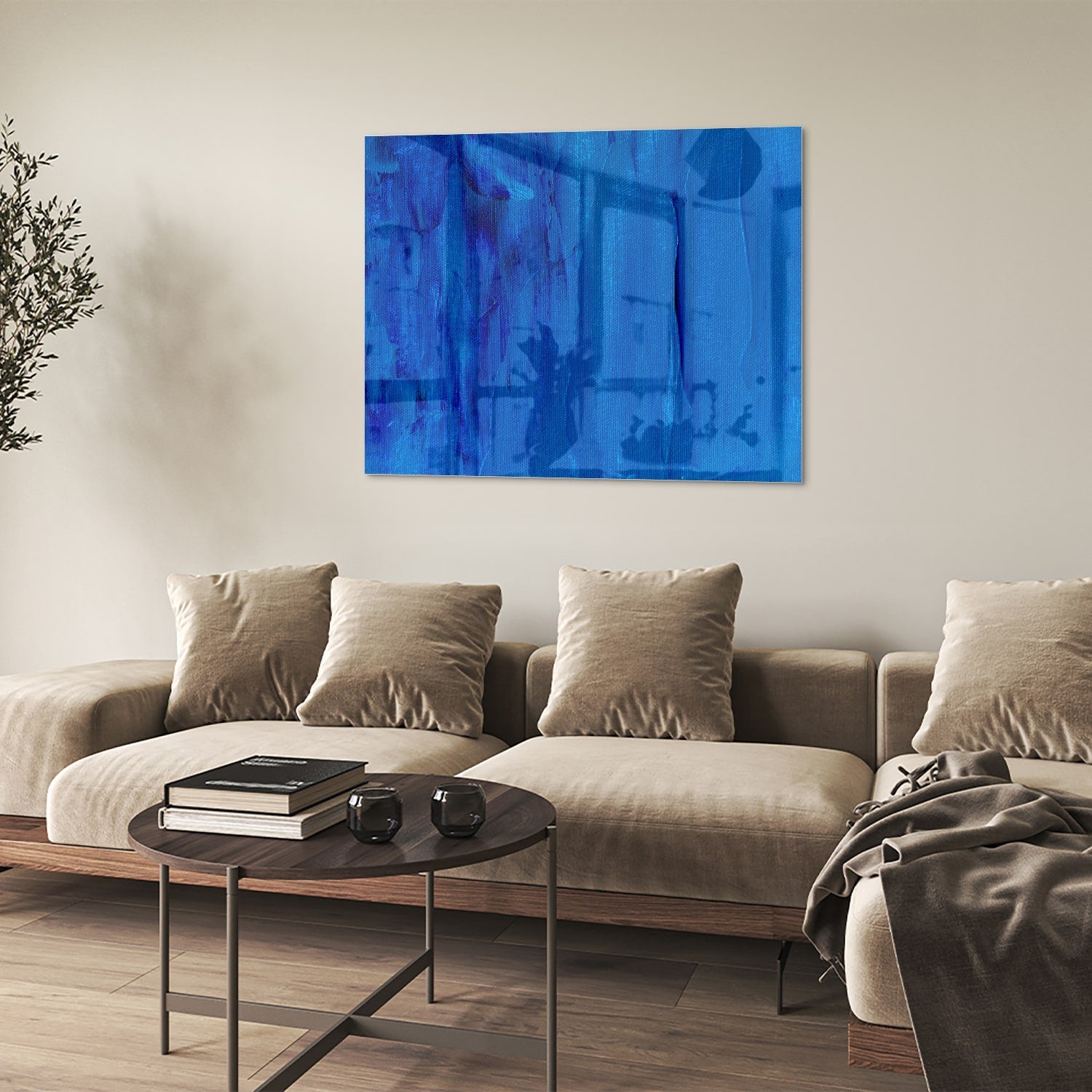 Blaues abstraktes Glasbild für moderne Innenräume