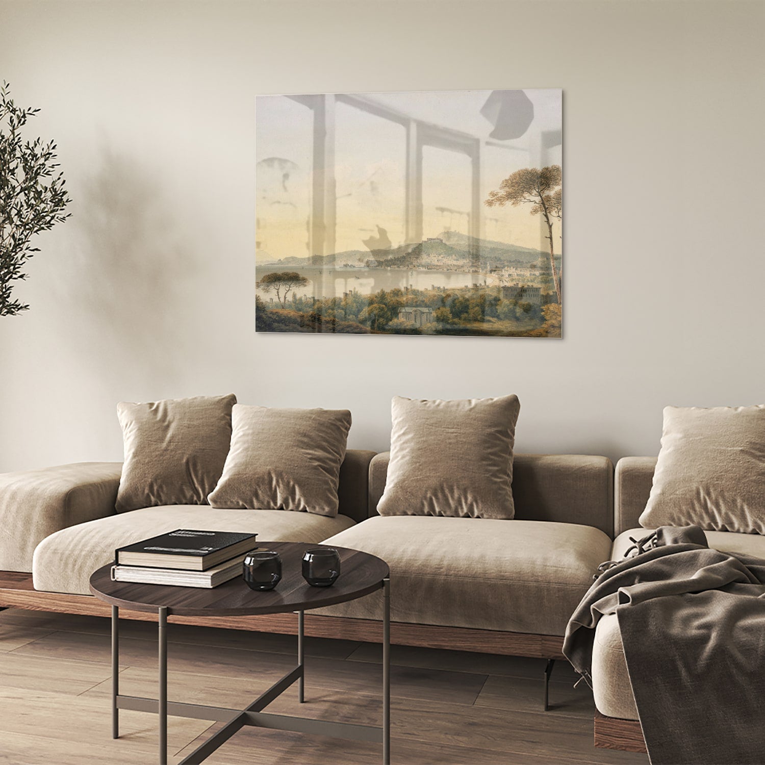 Rustikales Glasbild mit Berglandschaft