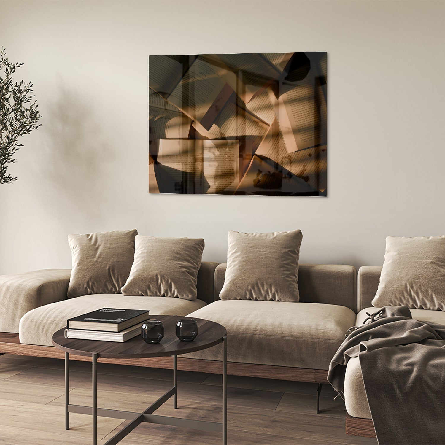 Modernes Glasbild mit abstrakten Formen