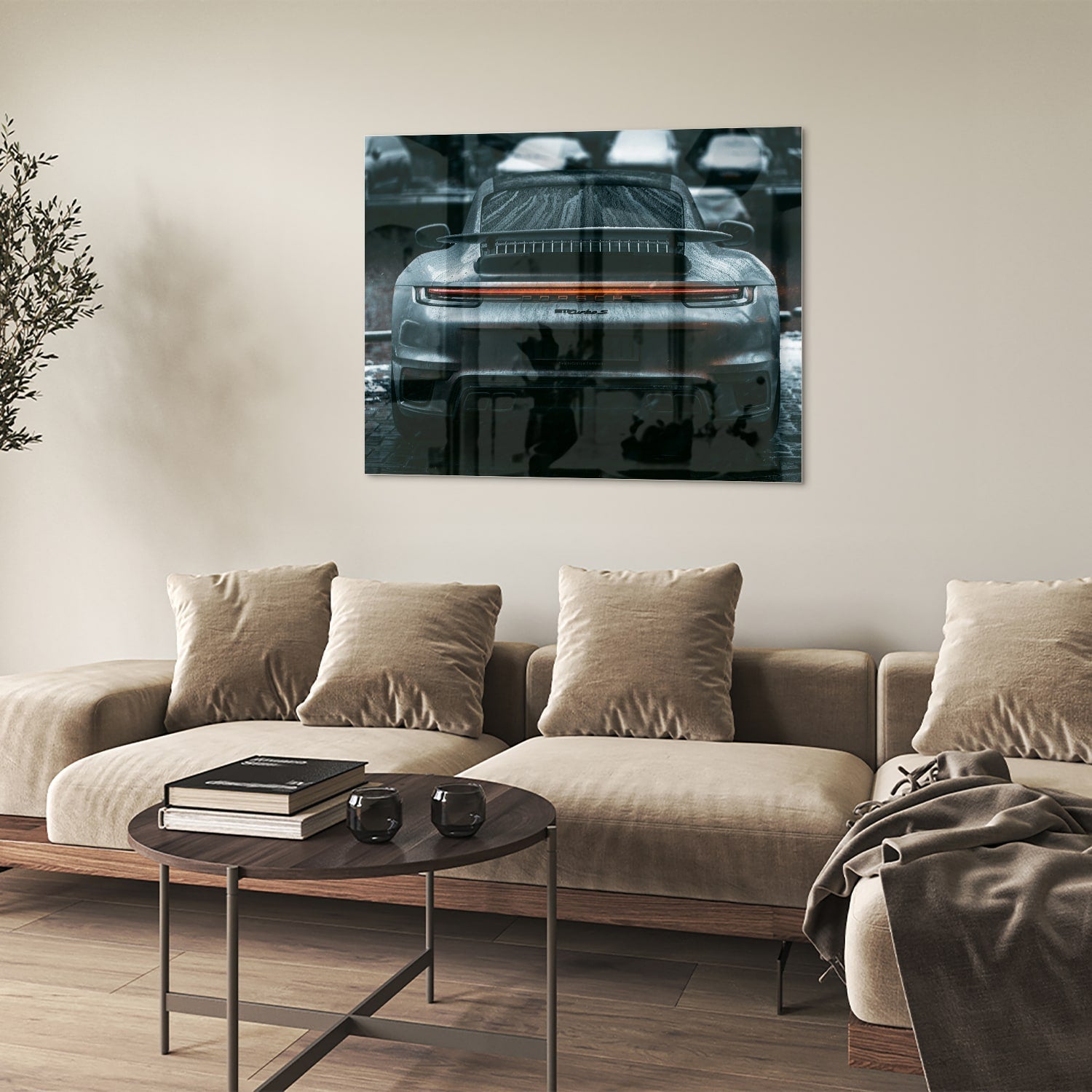 Elegantes Glasbild mit einem Sportwagen