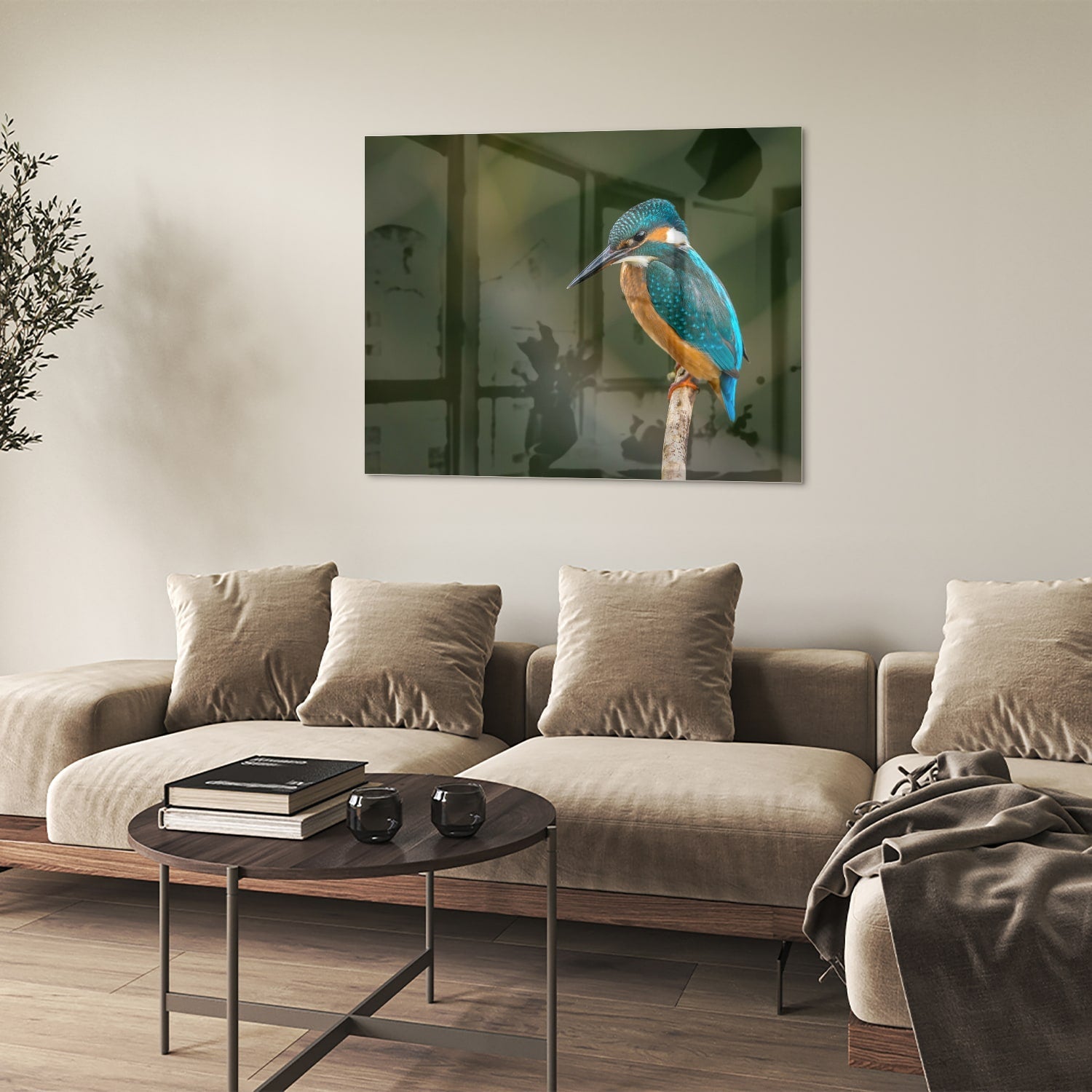 Elegantes Glasbild mit einem Eisvogel