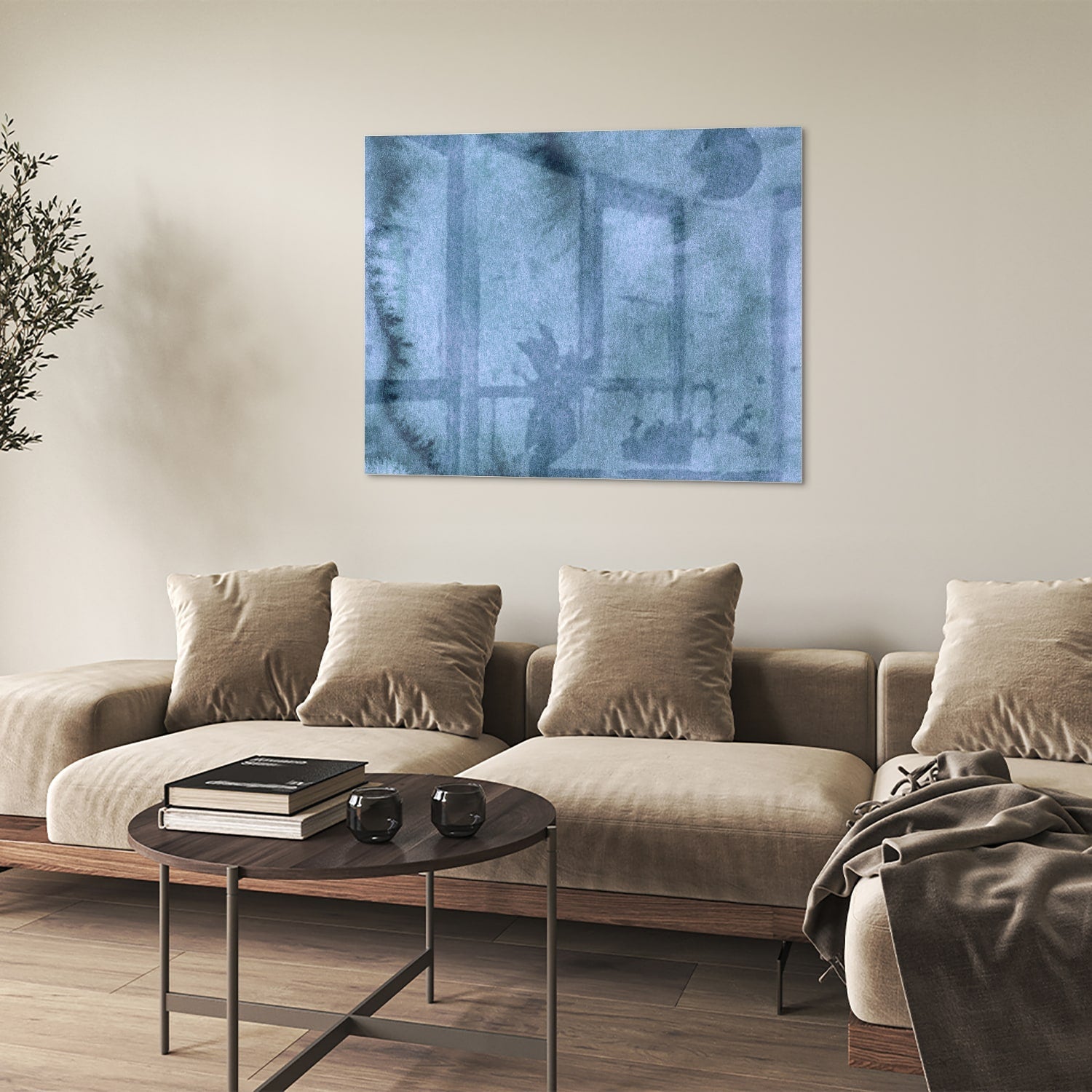 Modernes Glasbild in blauen Farbtönen