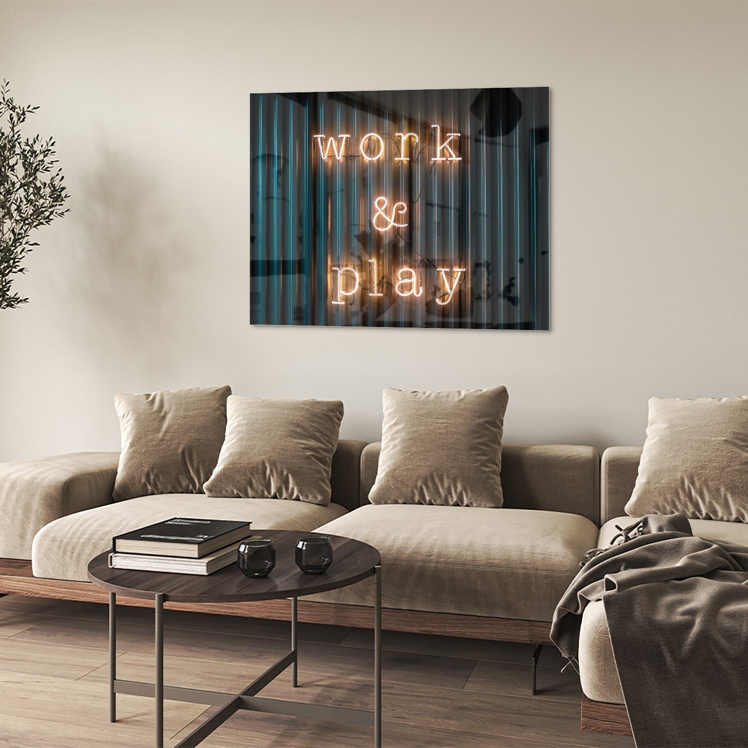 Glasbild mit 'Work & Play' Beleuchtung