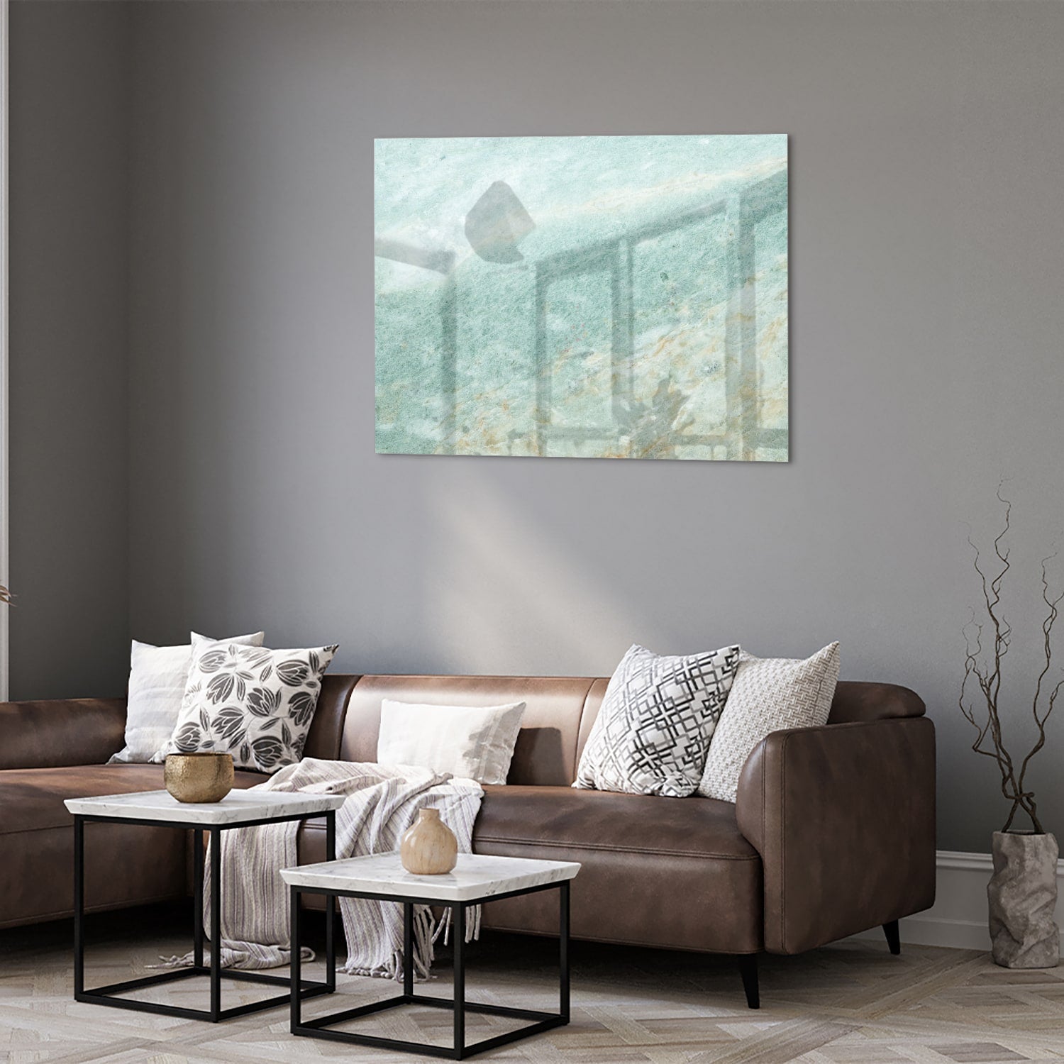 Abstraktes Glasbild in raffinierten Grüntönen