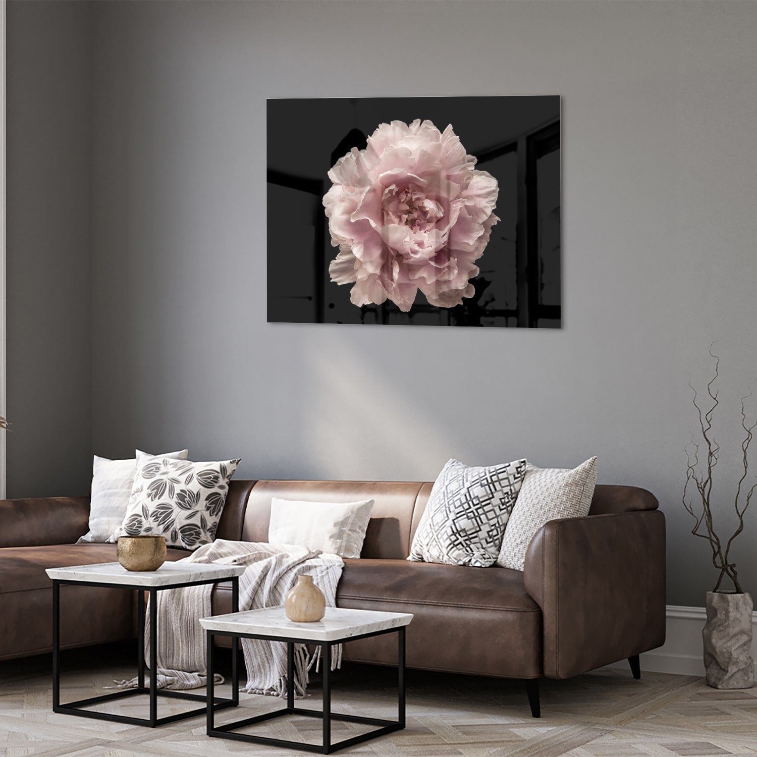 Elegantes Glasbild mit Rosenblüte auf schwarzem Hintergrund – perfekt für Ihr Interieur