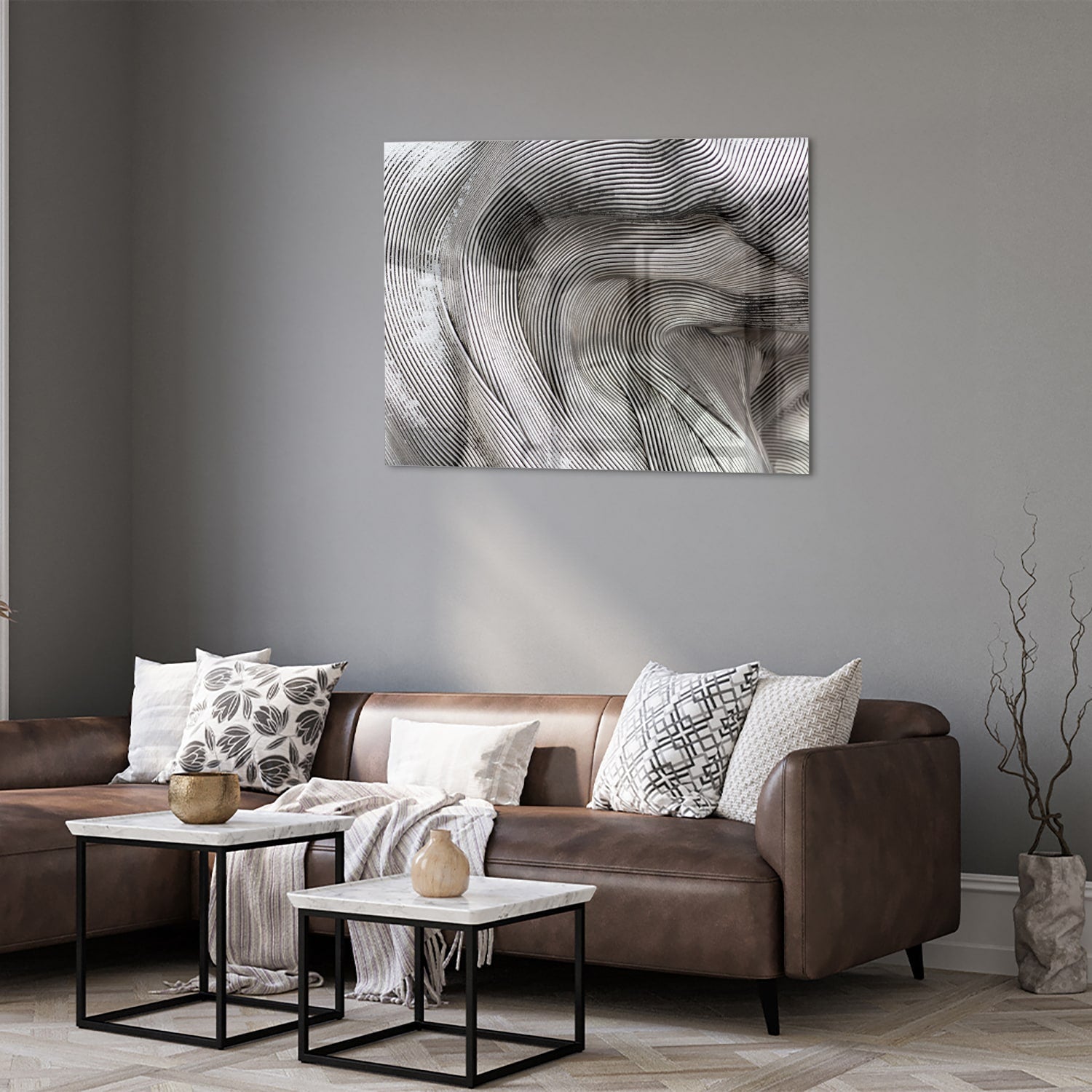 Abstraktes Glasbild mit wellenförmigen Linien