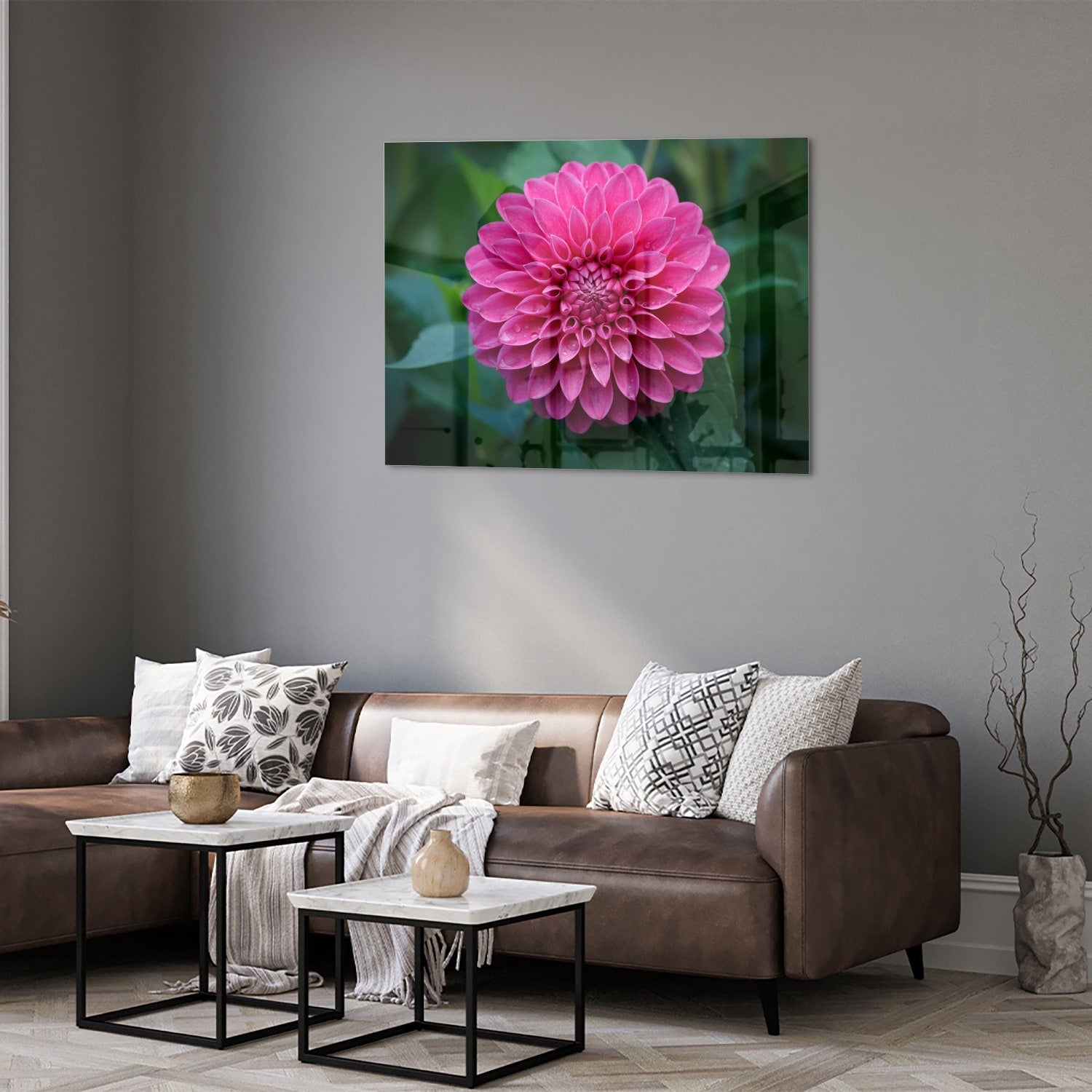 Wunderschönes Glasbild mit rosa Blume