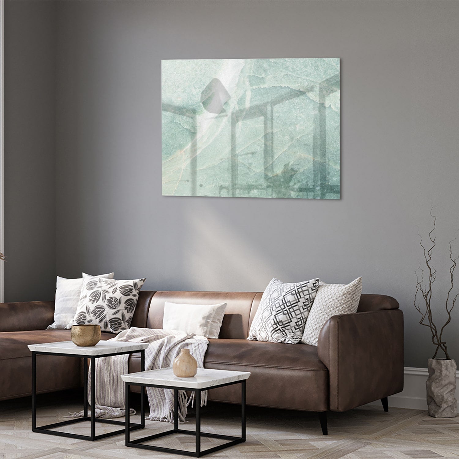 Abstraktes grünes Glasbild für moderne Innenräume