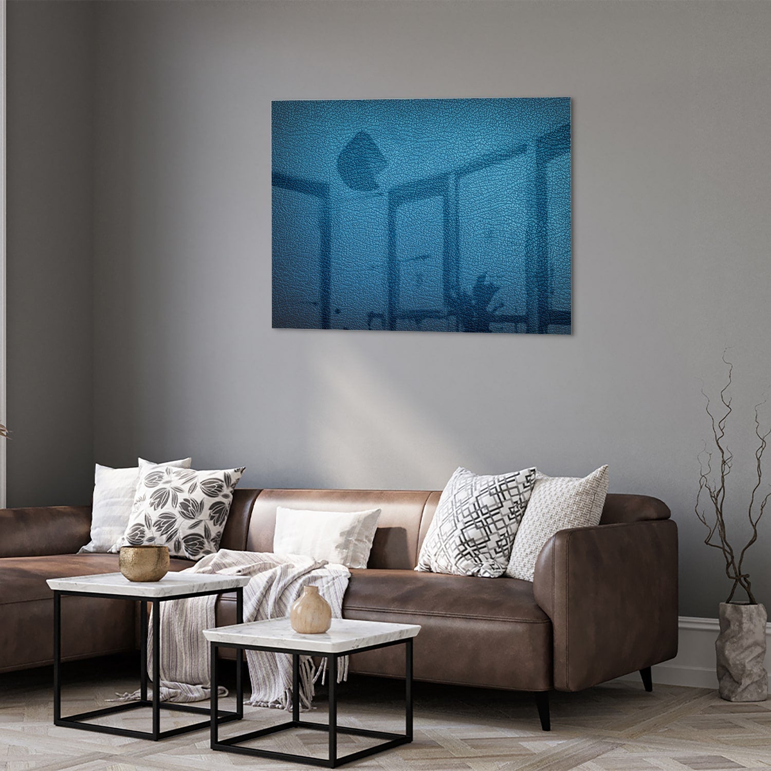 Blaues Glasbild mit Reflexionseffekt