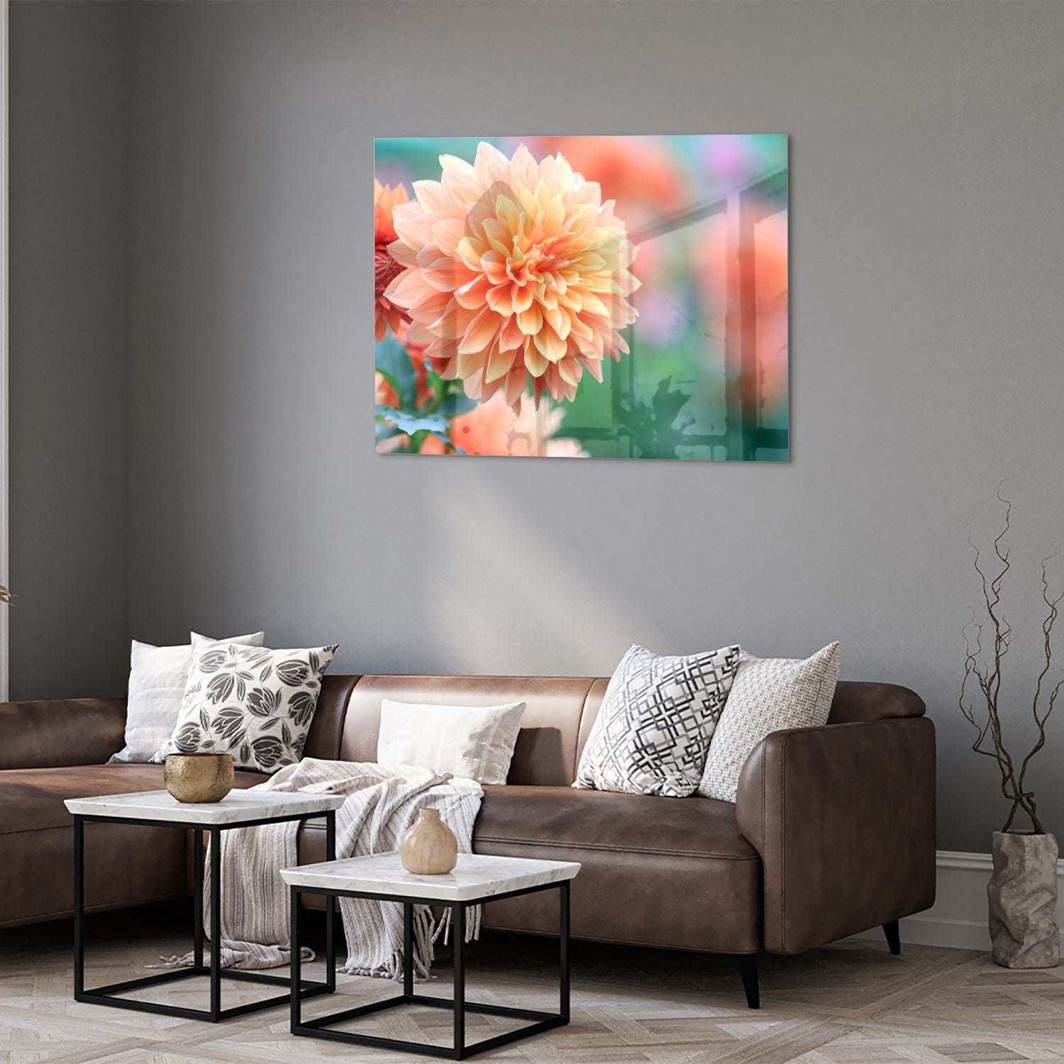 Glasbild mit Pastellrosa Dahlie