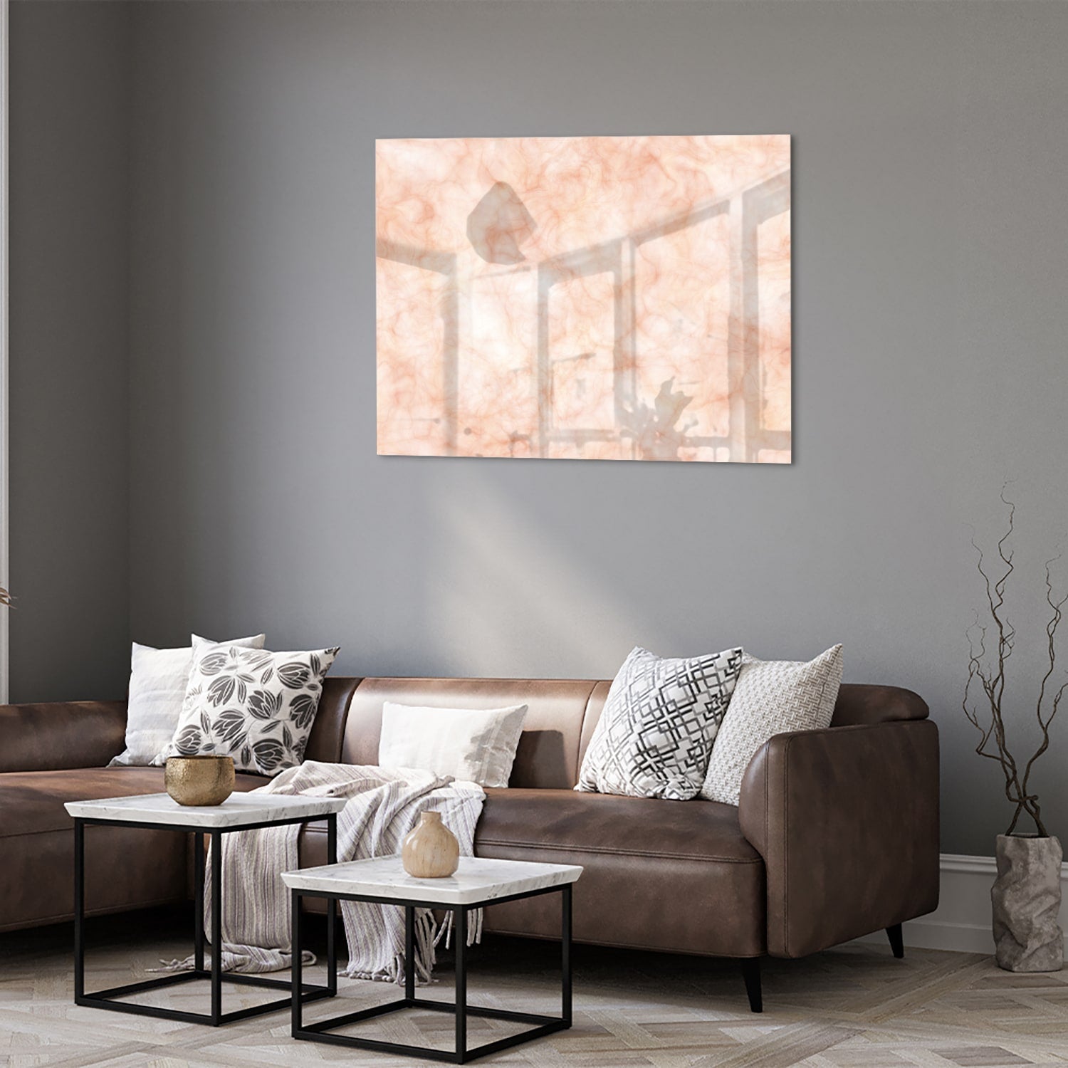 Hellrosa abstraktes Glasbild für ein elegantes Interieur
