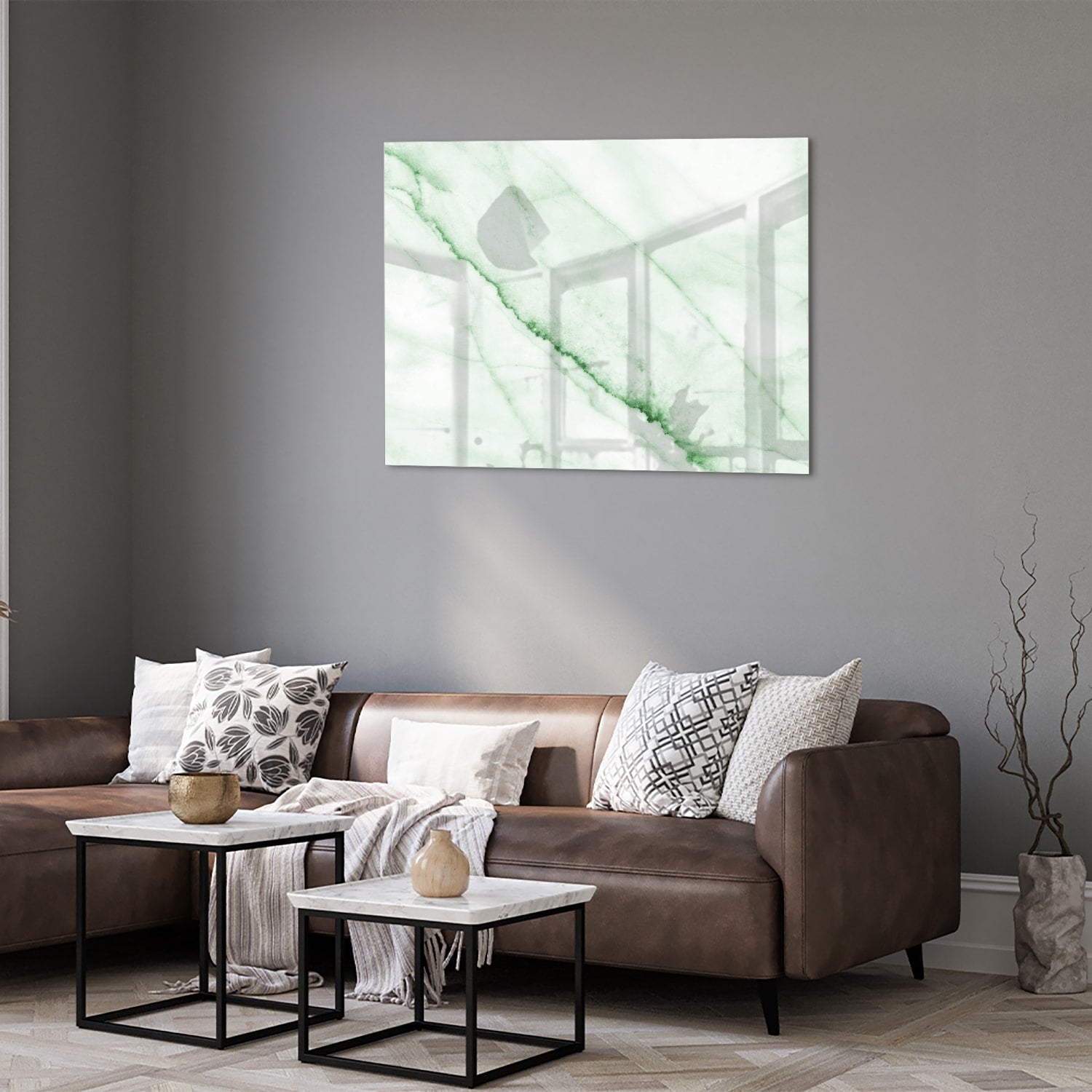 Elegantes Glasbild mit grüner Marmoroptik