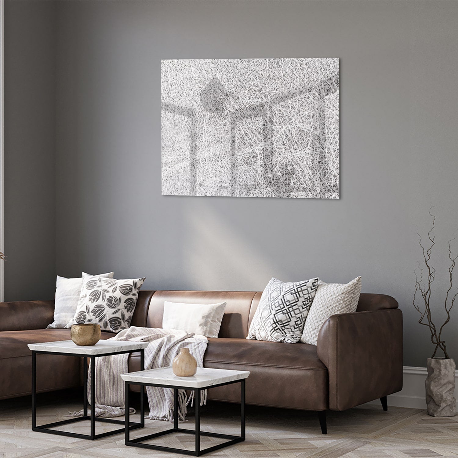 Stilvolles Glasbild mit abstrakten Linien