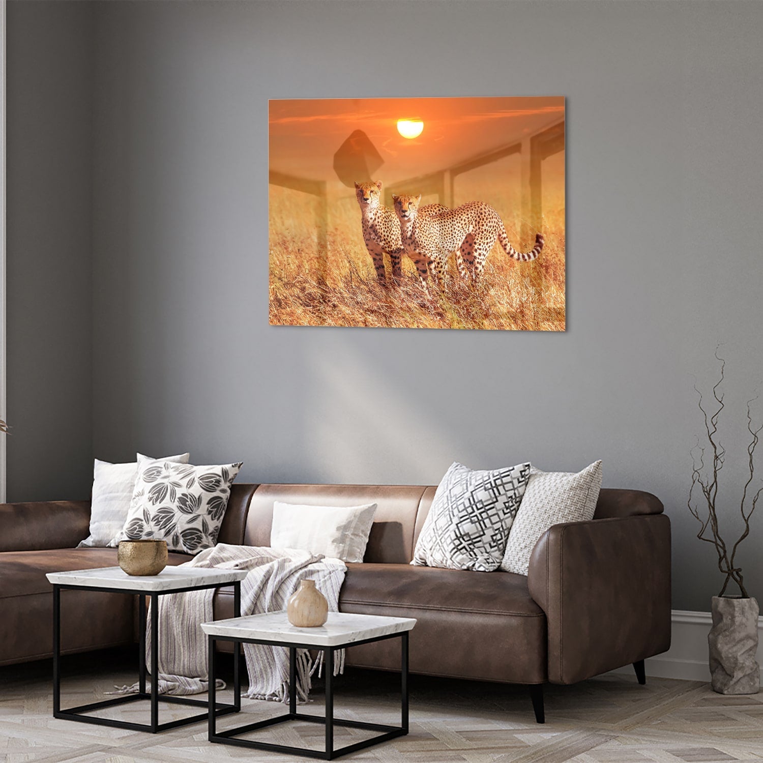 Elegantes Glasbild mit Geparden in der Natur