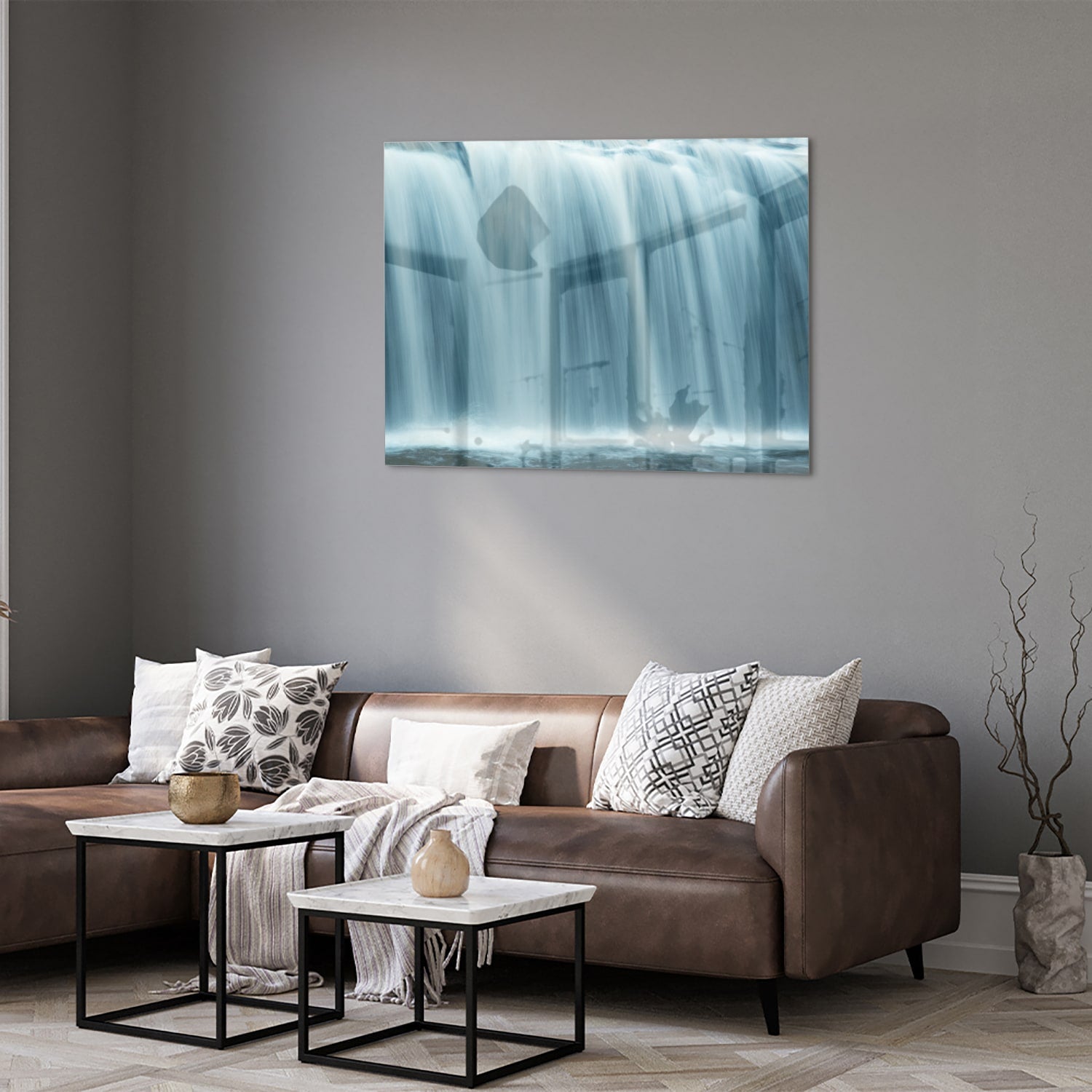 Beruhigendes Glasbild mit Wasserfällen