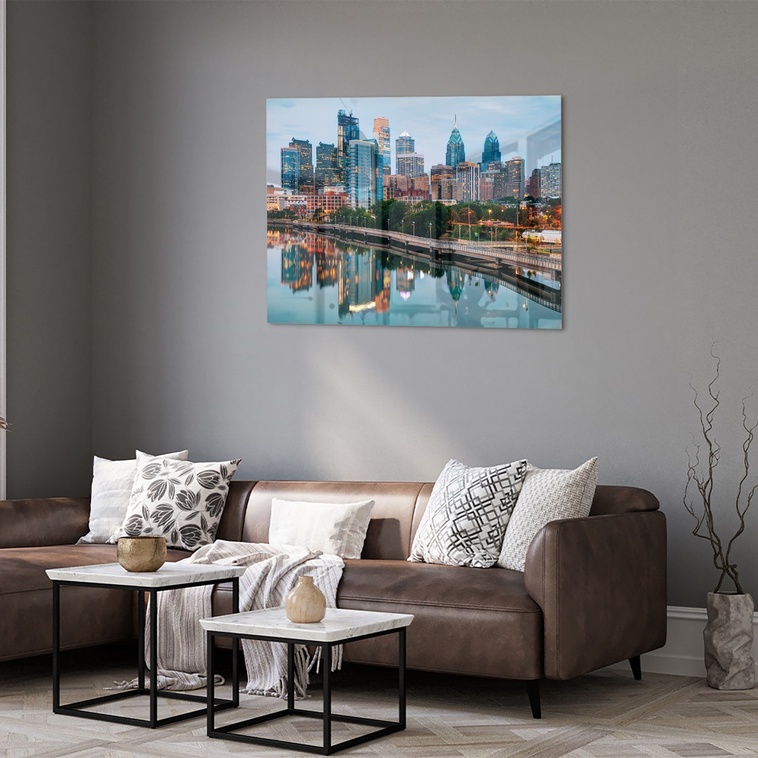 Modernes Glasbild mit Stadtansicht