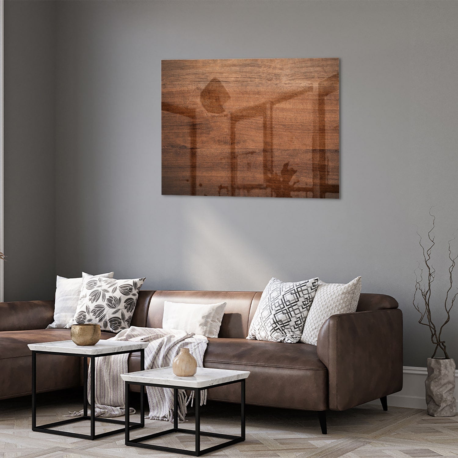Elegantes Glasbild in warmem Holzton