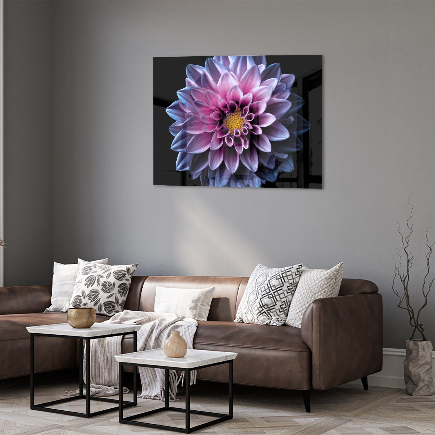 Elegantes Glasbild mit rosa Blume