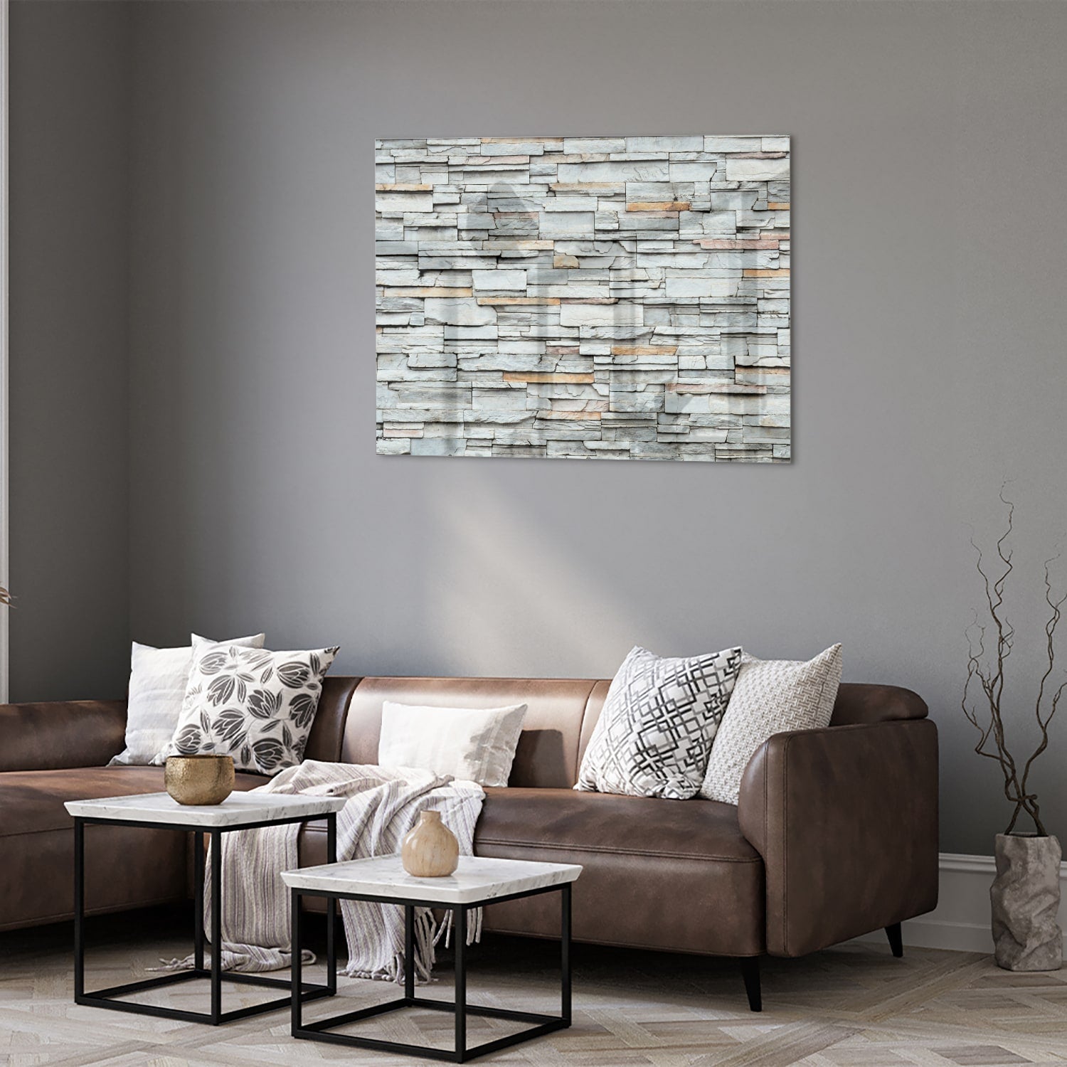 Modernes Glasbild mit Textur in Grau