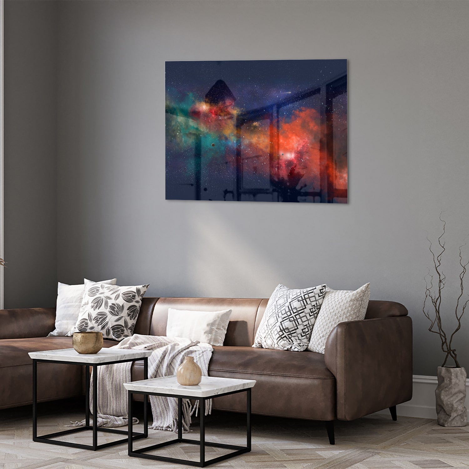 Leuchtendes Glasbild mit Galaxie
