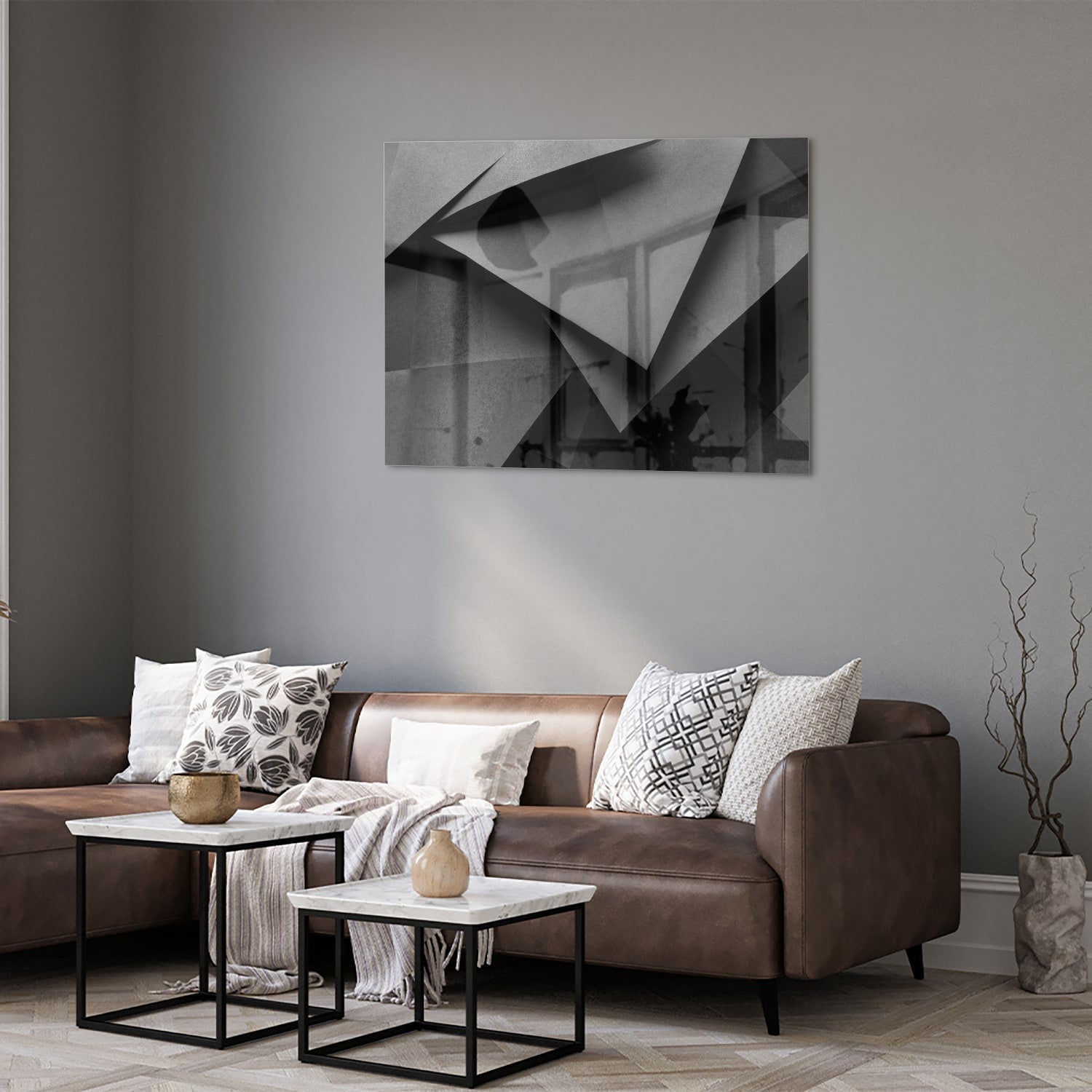 Modernes Glasbild mit geometrischem Motiv