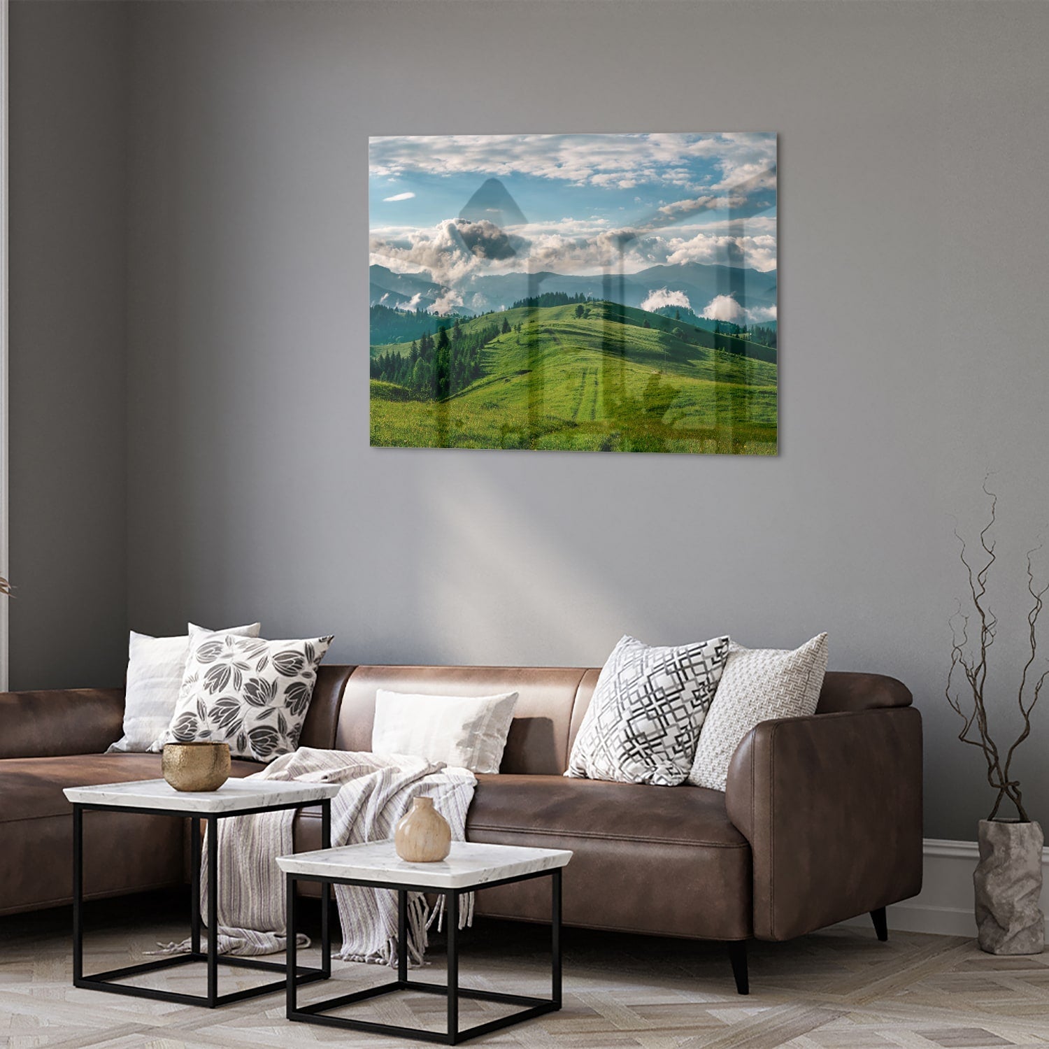 Glasbild mit atemberaubender Berglandschaft