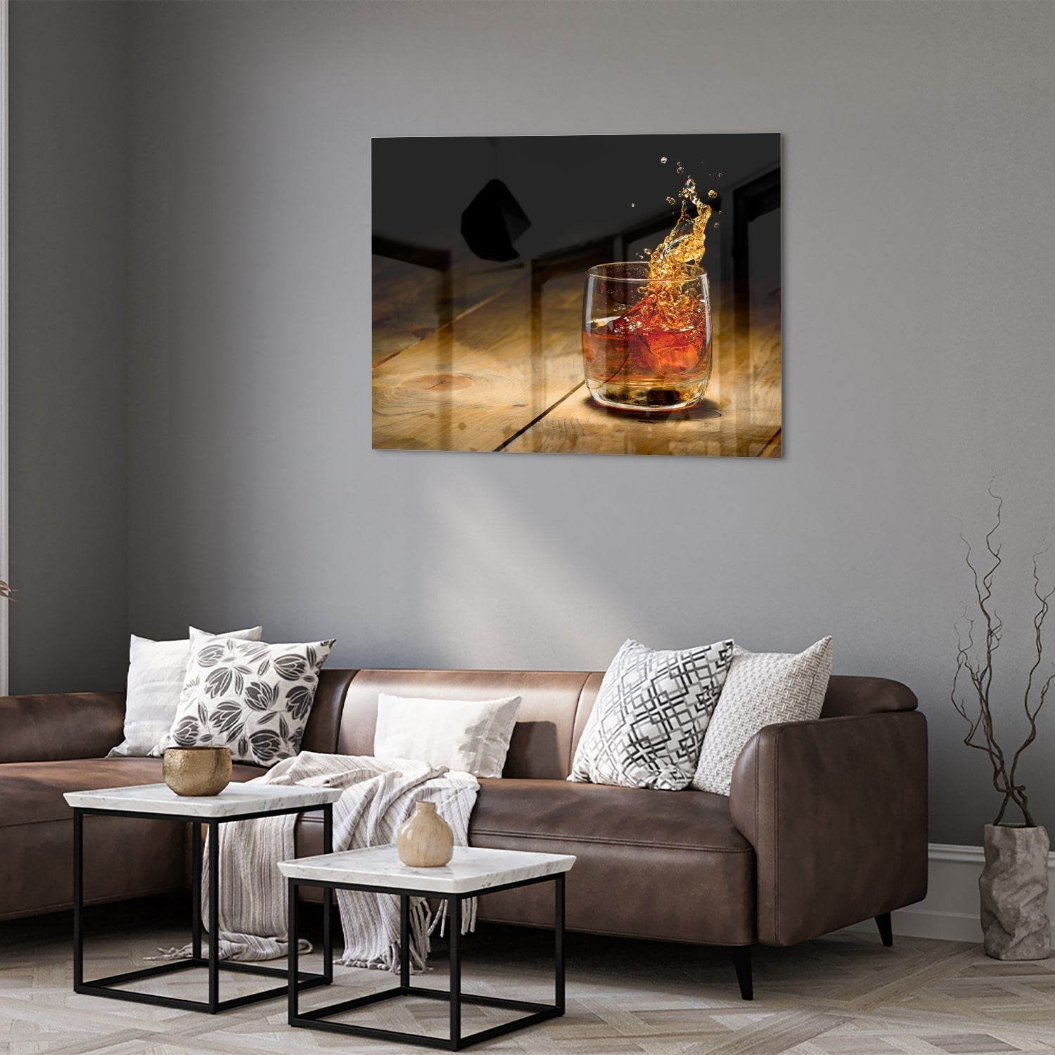 Glasbild mit spritzigem Getränk
