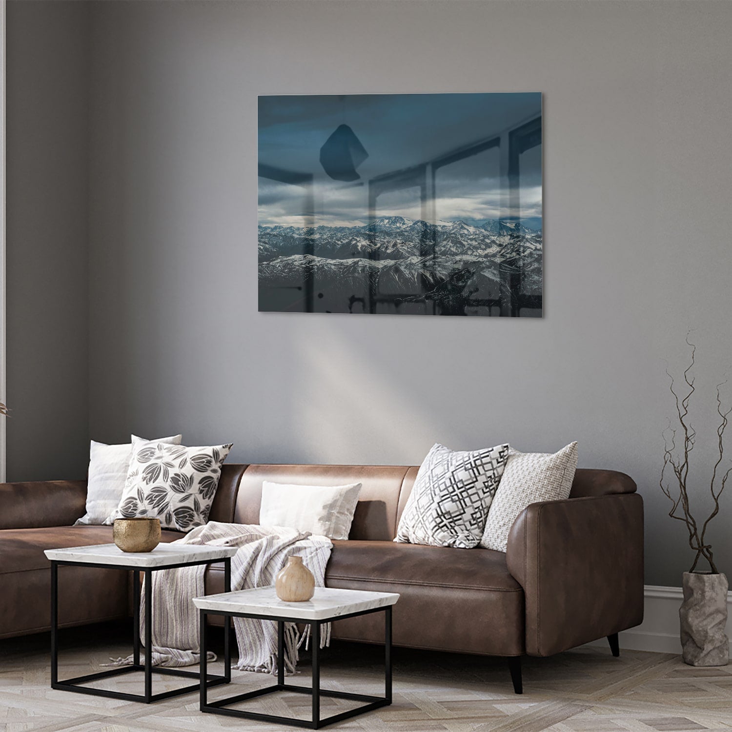 Glasbild mit majestätischer Berglandschaft