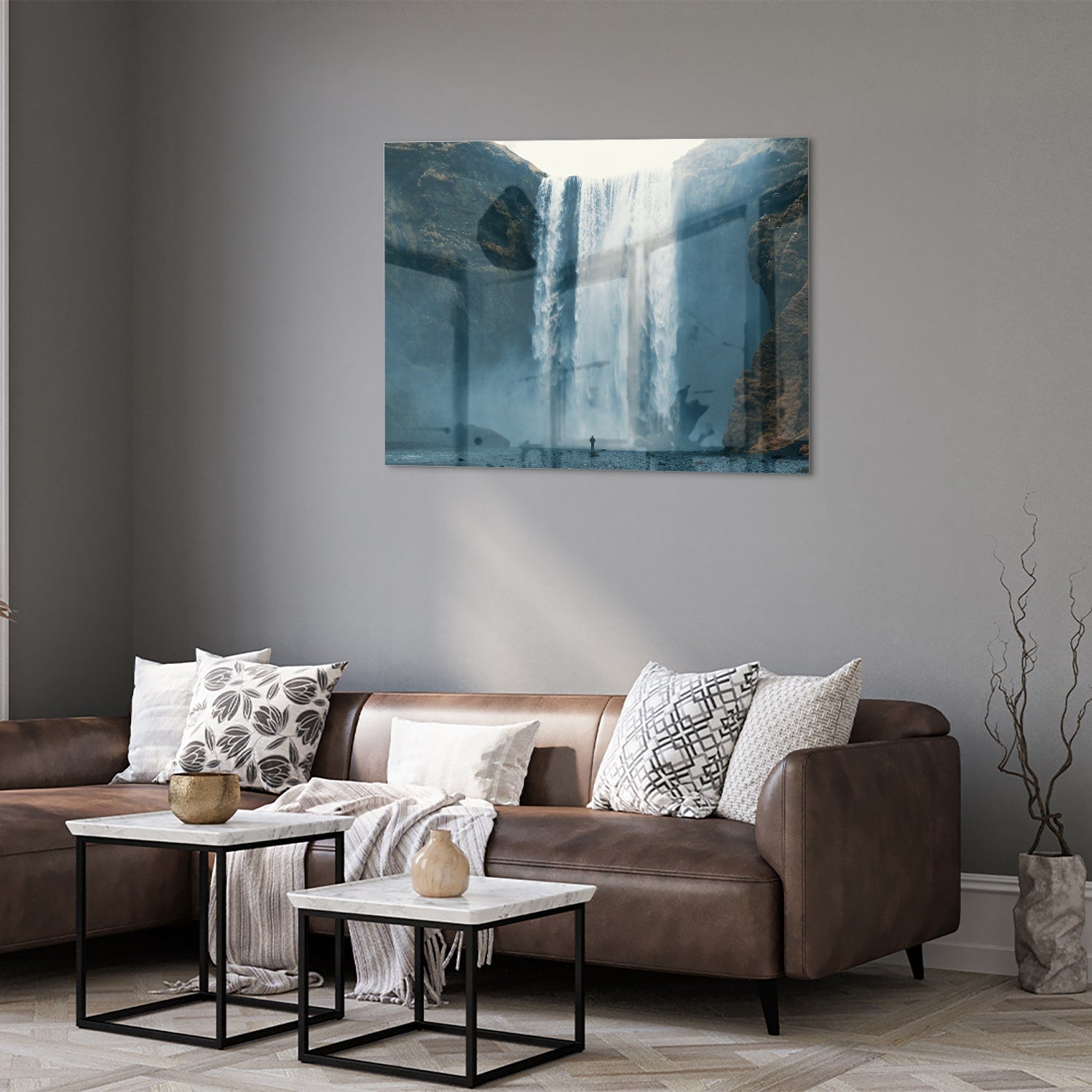Atemberaubendes Glasbild mit Wasserfall