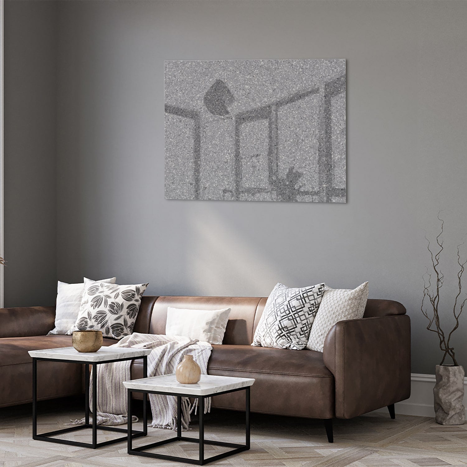 Glasbild mit abstrakten Grautönen