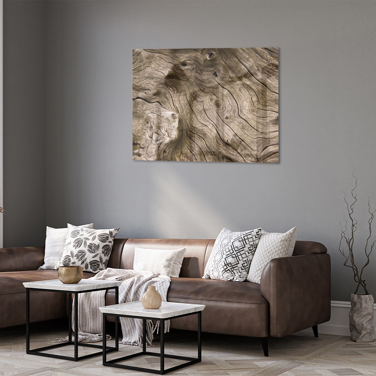 Glasbild mit Holzmaserung