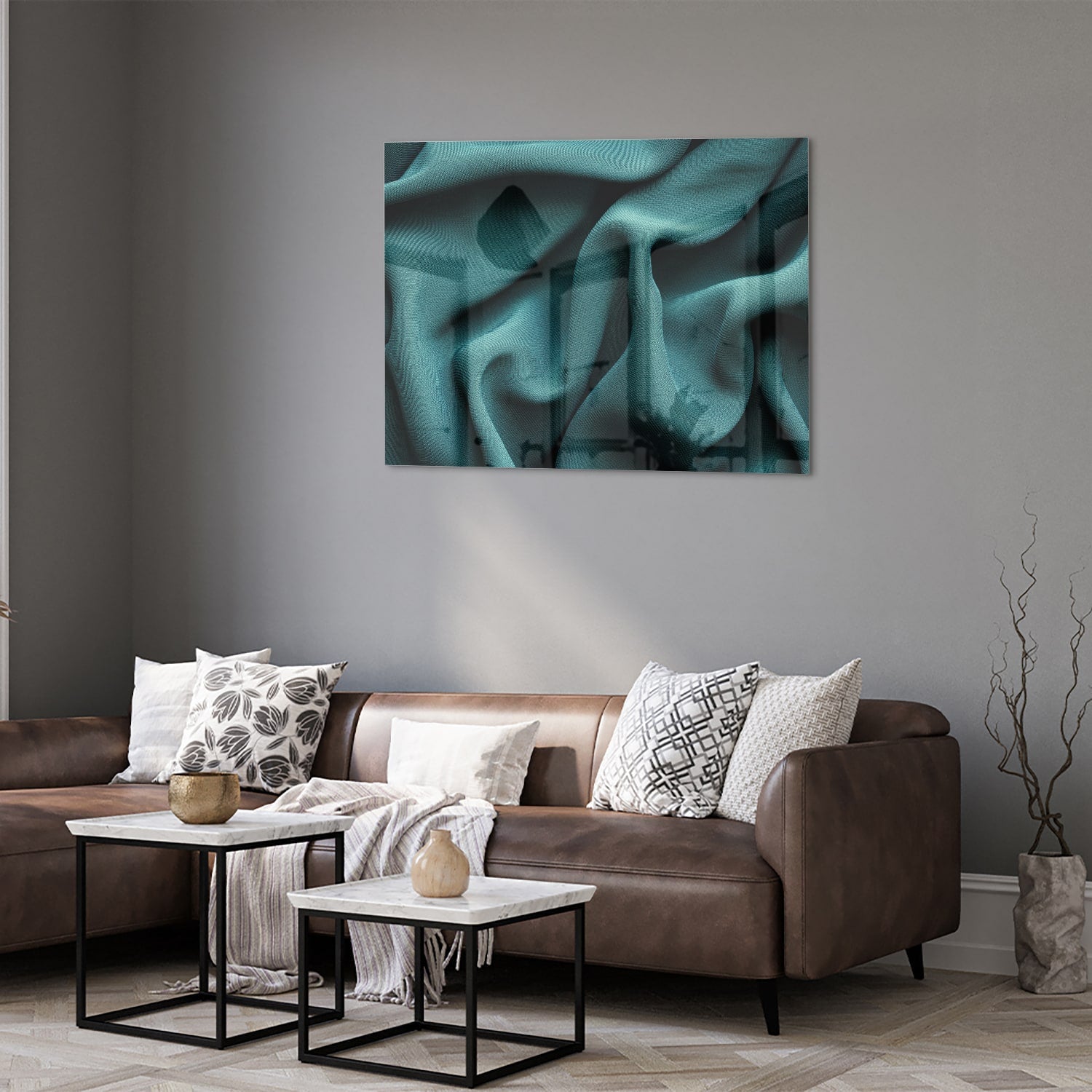 Elegantes Glasbild mit blau-grünem Design