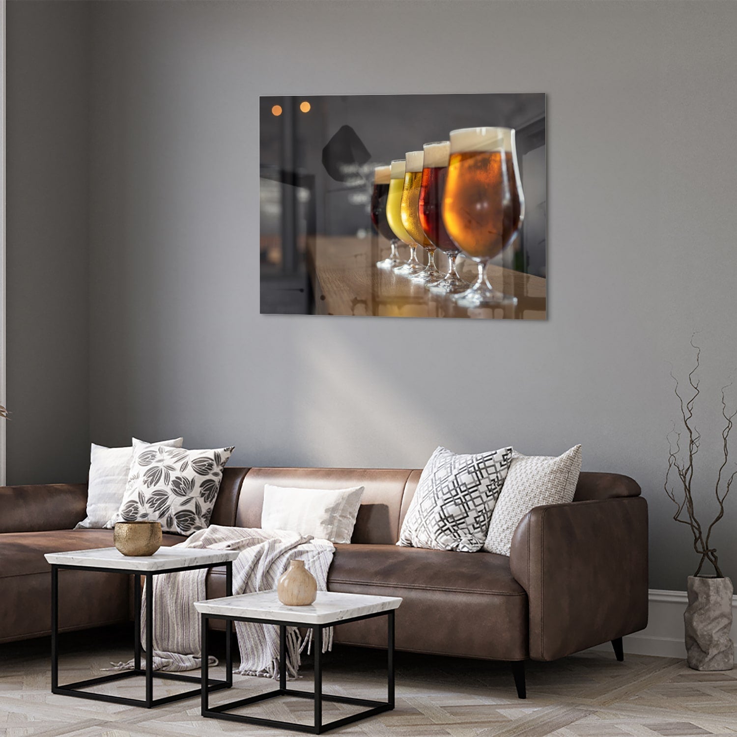 Glasbild mit verschiedenen Bieren
