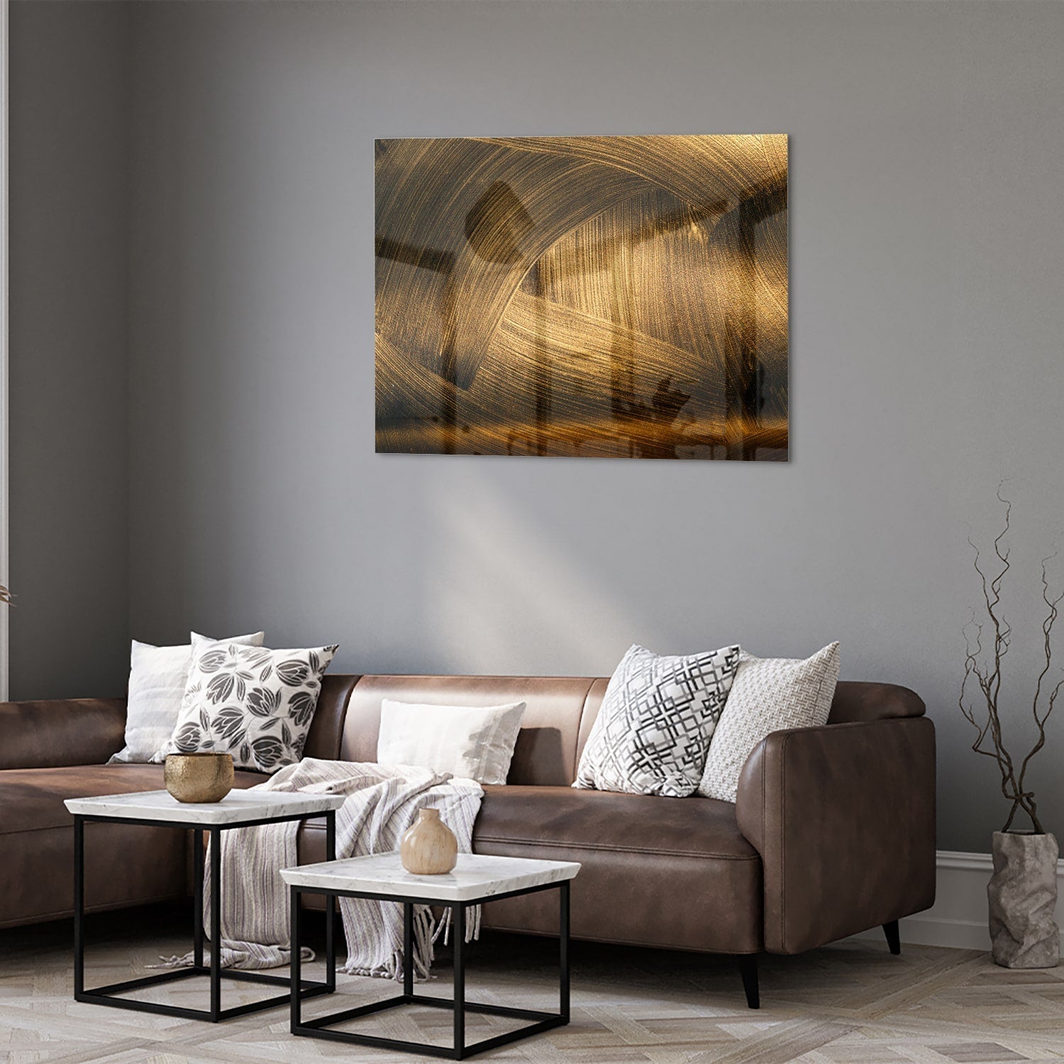 Elegantes Glasbild mit goldenem Muster