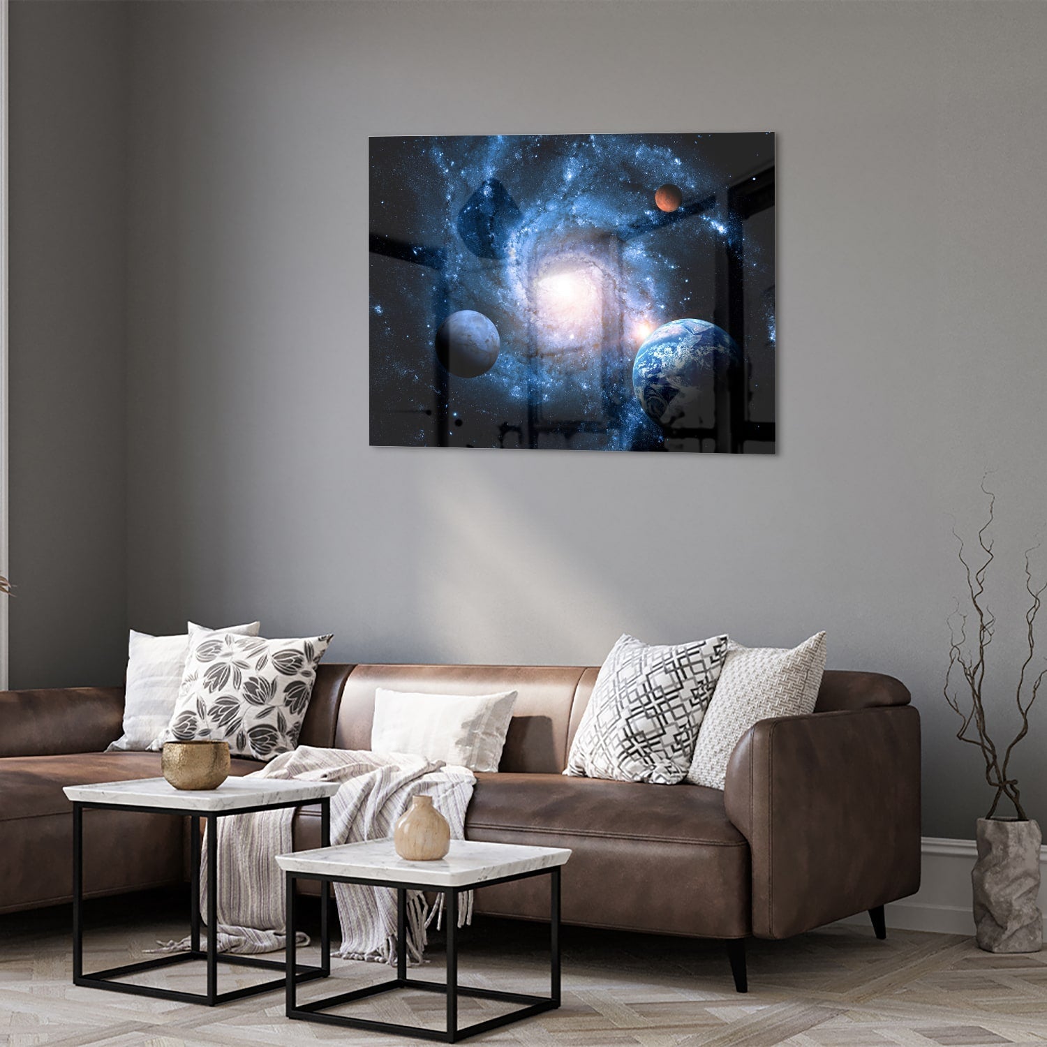 Glasbild mit Weltall und Planeten