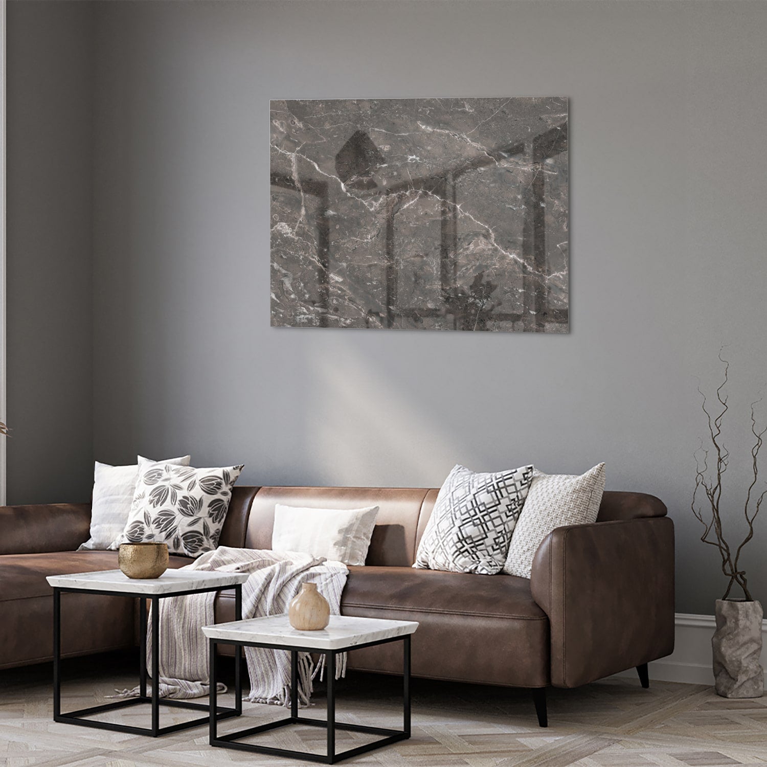 Elegantes Glasbild mit Marmordesign