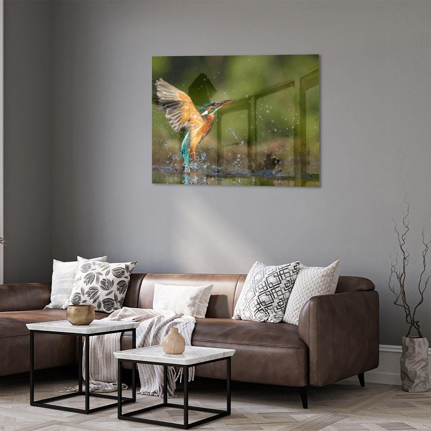 Glasbild mit einem farbenfrohen Eisvogel