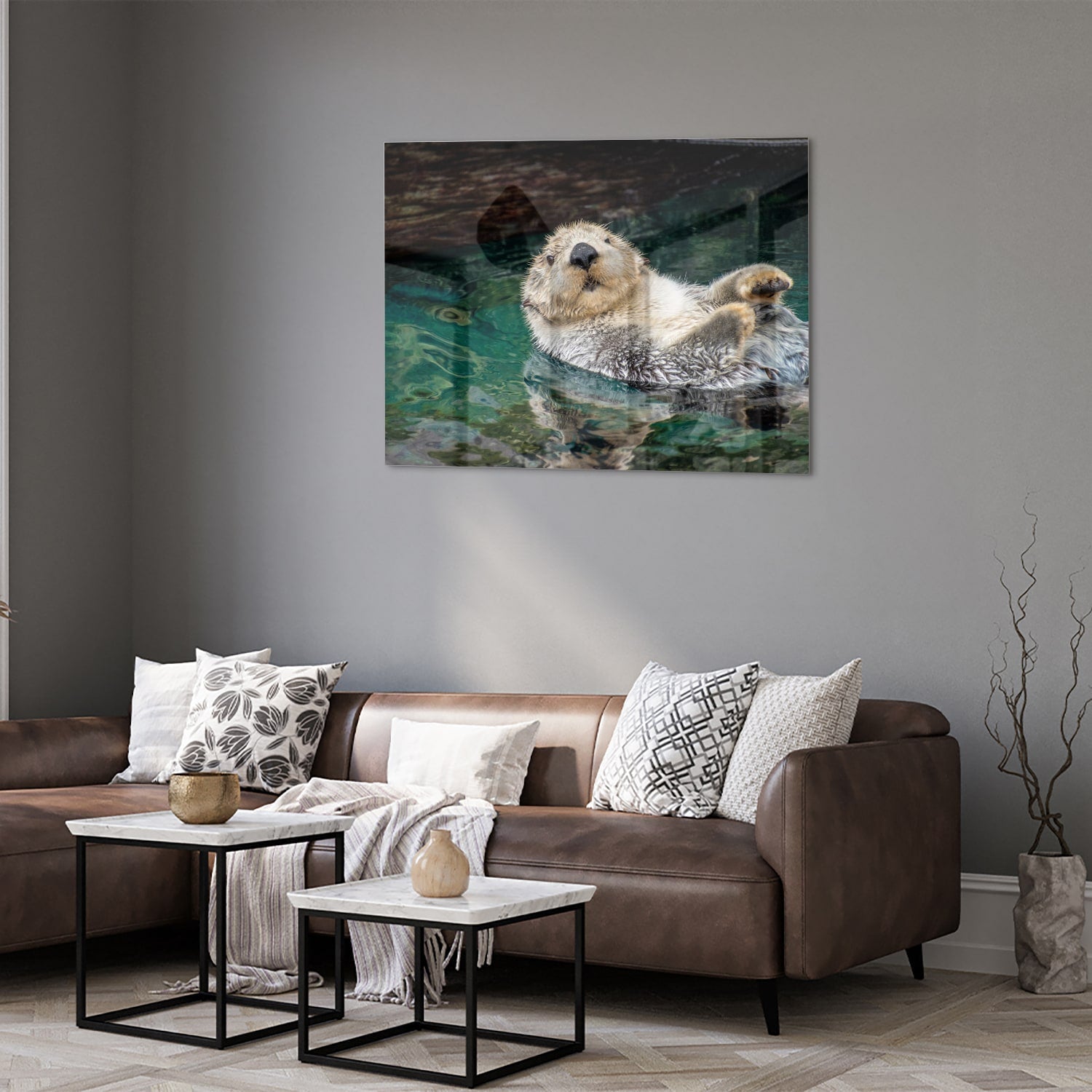 Glasbild mit schwimmendem Seeotter