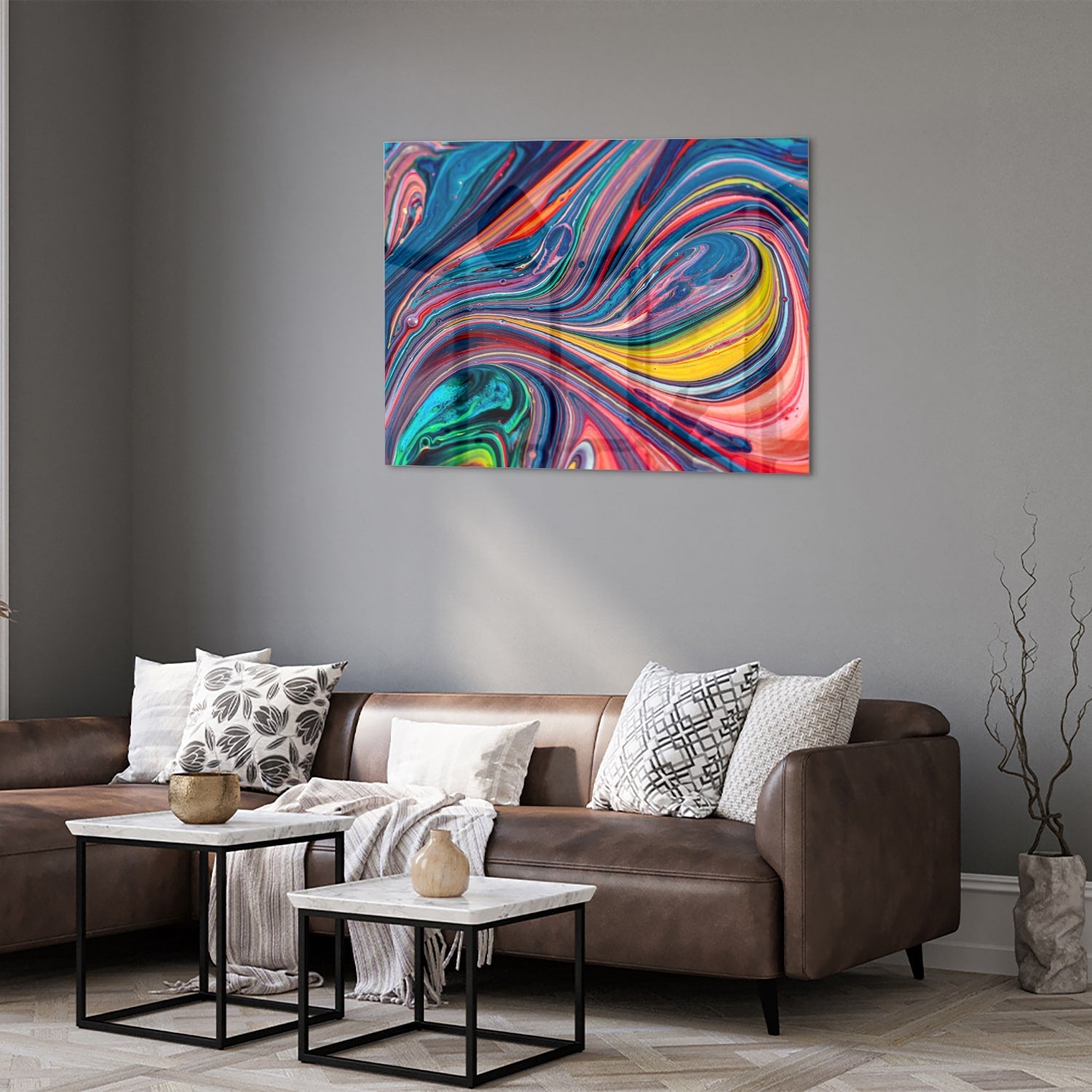 Farbenfrohes abstraktes Glasbild für ein modernes Interieur
