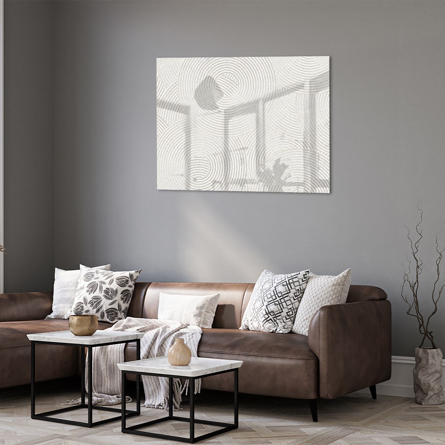 Minimalistisches Glasbild mit Spiralmuster