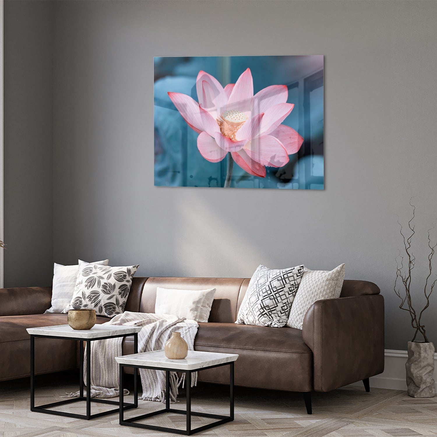 Wunderschönes Glasbild mit rosa Lotus